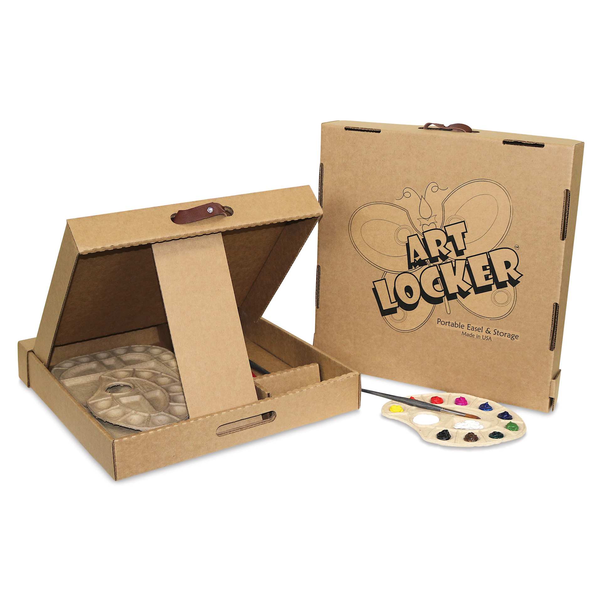 Toss Art Locker Portable Easels assembled, showing front and back