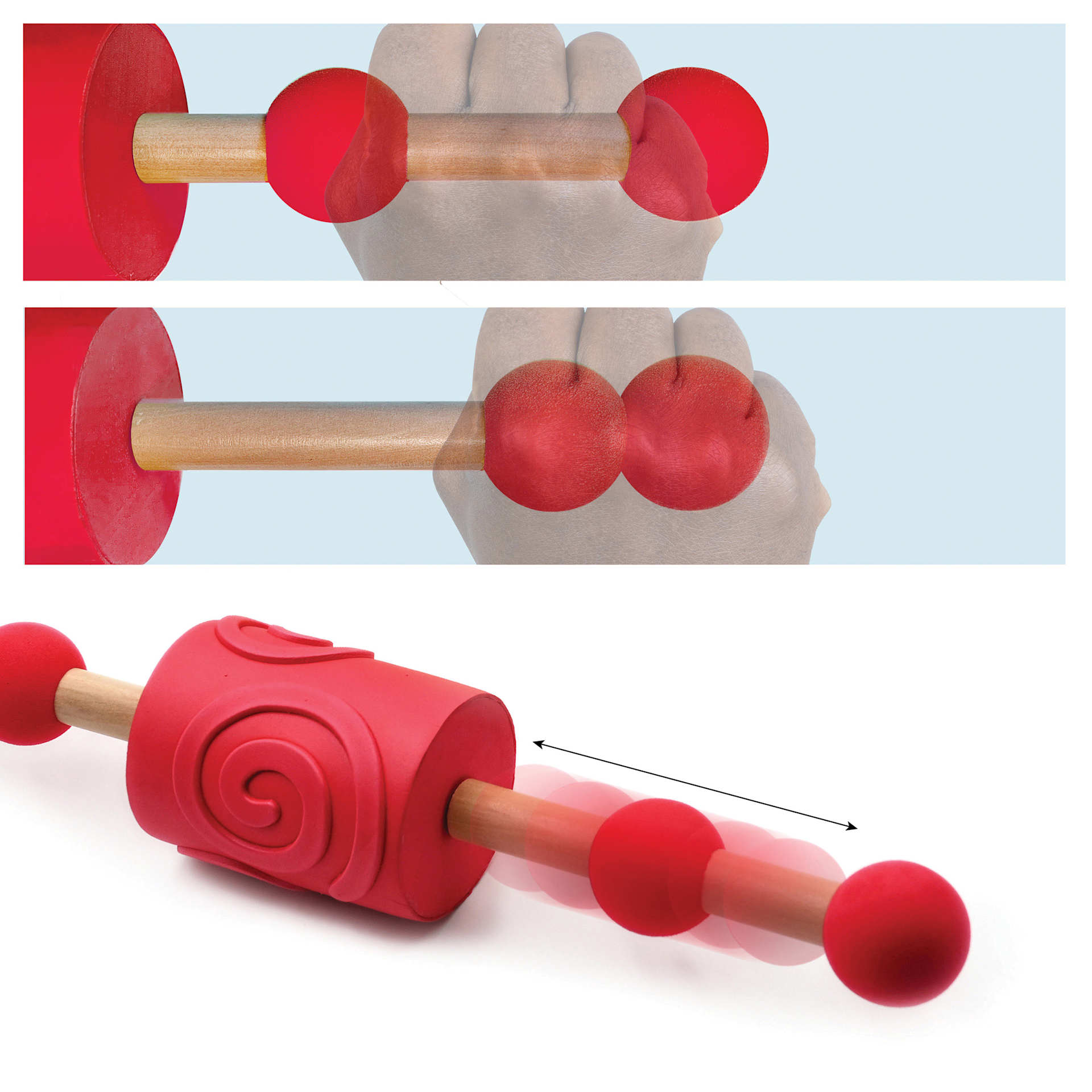Kind Mind Rollers - Pattern, Set of 3, red roller with different grips