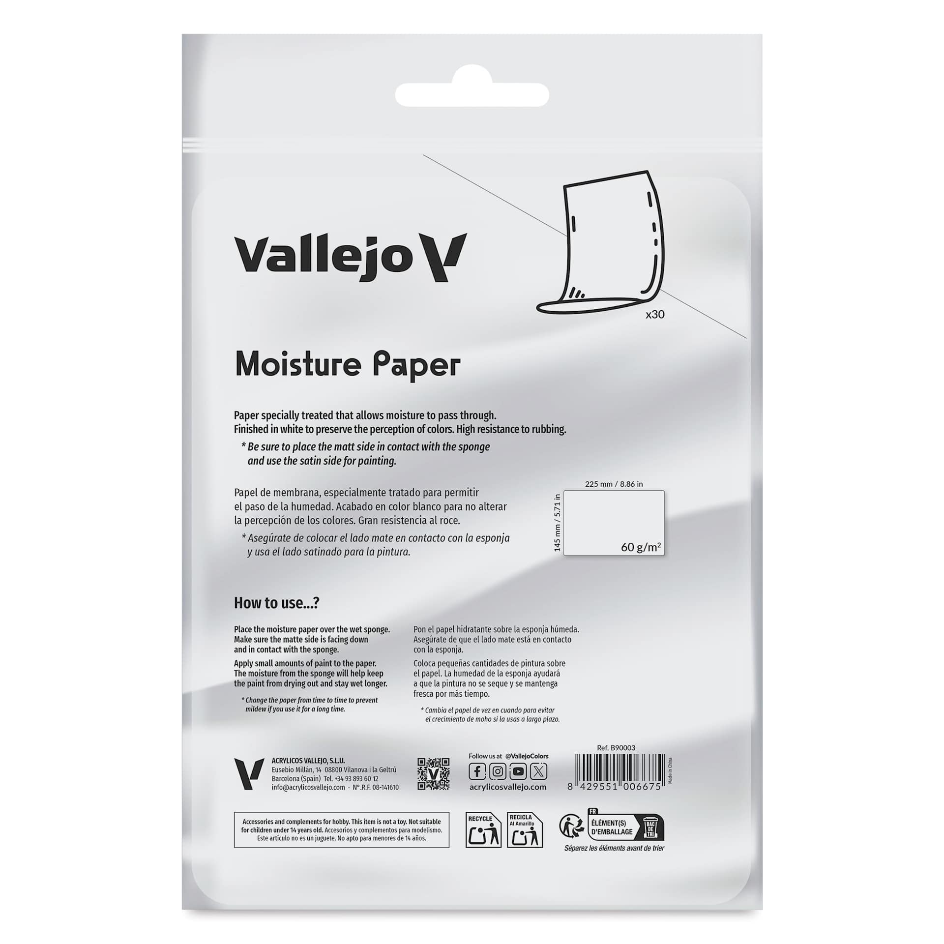 Vallejo Moisture Paper, front of package
