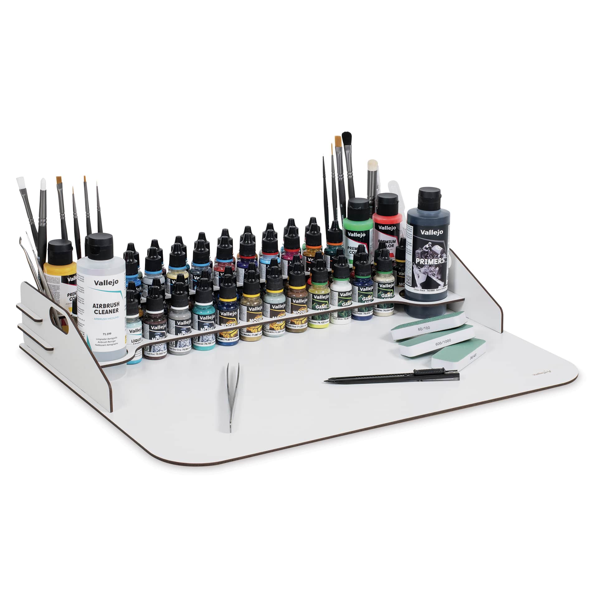 Vallejo Tabletop Module Paint Station - Medium, 13.40" x 8.75" holding paints and brushes (not included)