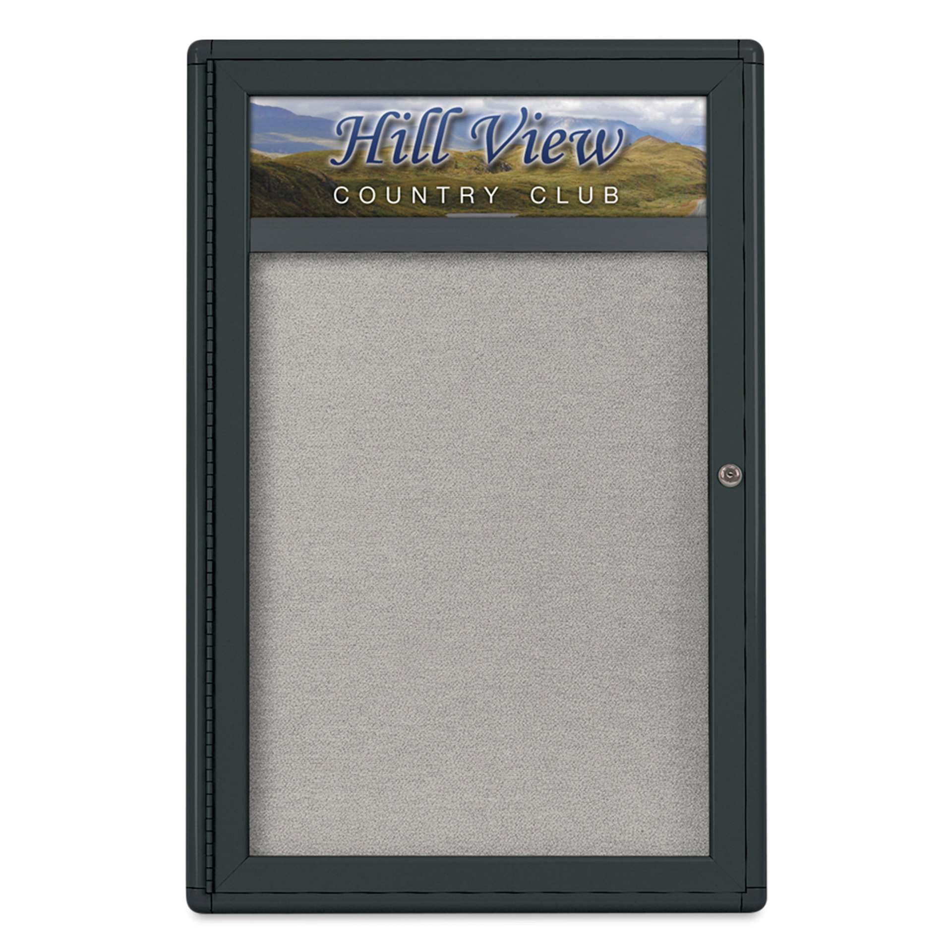 UVP Radius Enclosed Bulletin Tackboard - Black, 24" x 36", 1 Door and Header
