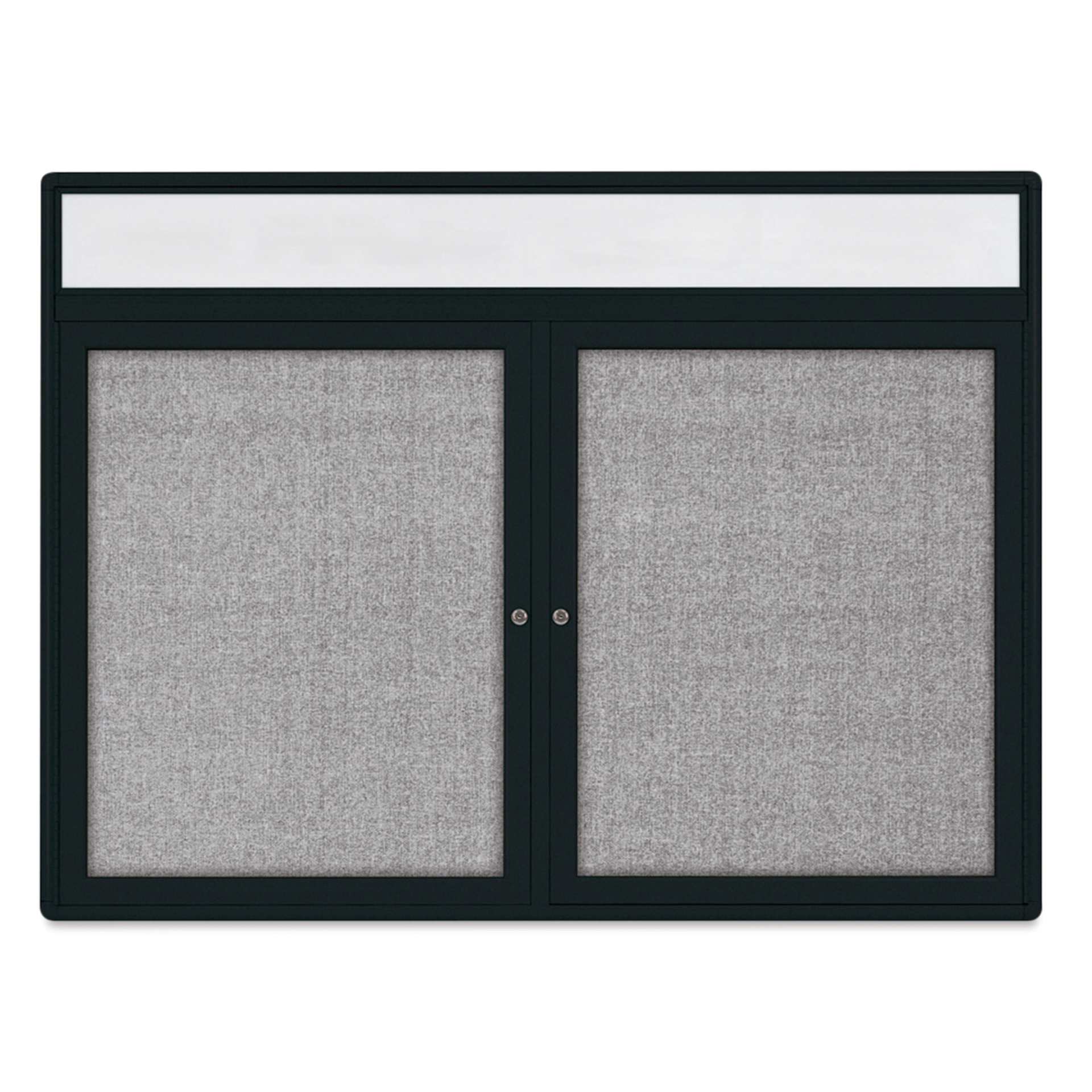 UVP Radius Enclosed Bulletin Tackboard - Black, 36" x 48", 2 Doors and Header