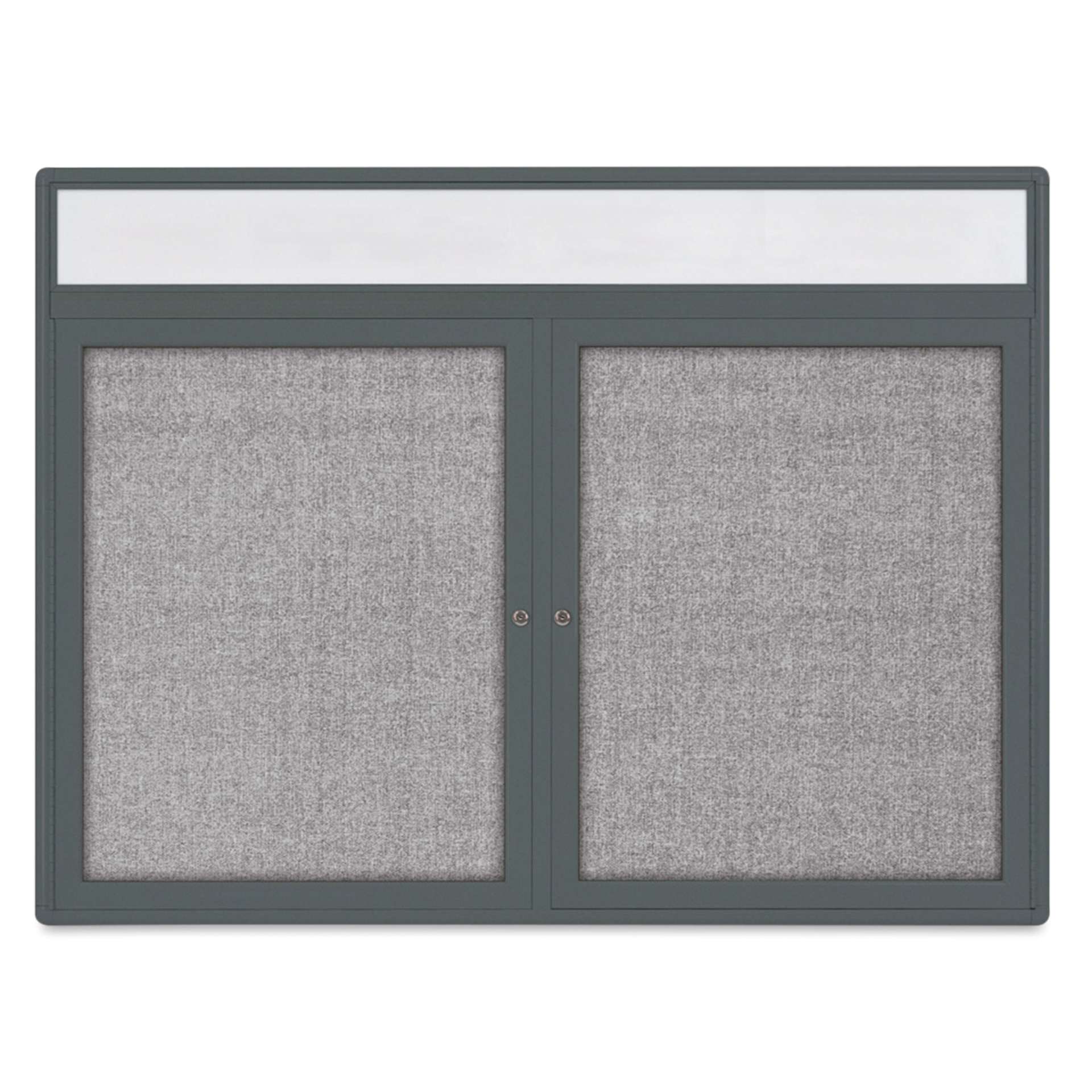 UVP Radius Enclosed Bulletin Tackboard - Gray, 36" x 48", 2 Doors and Header