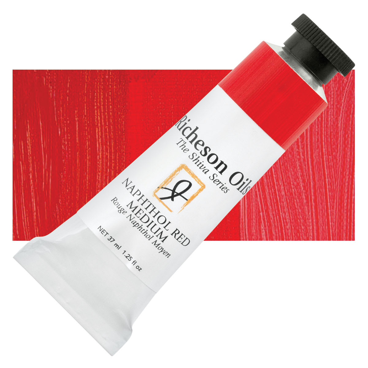 Shiva Signature Artist Oil Color - Naphthol Red Medium, 1.25 oz Tube and swatch
