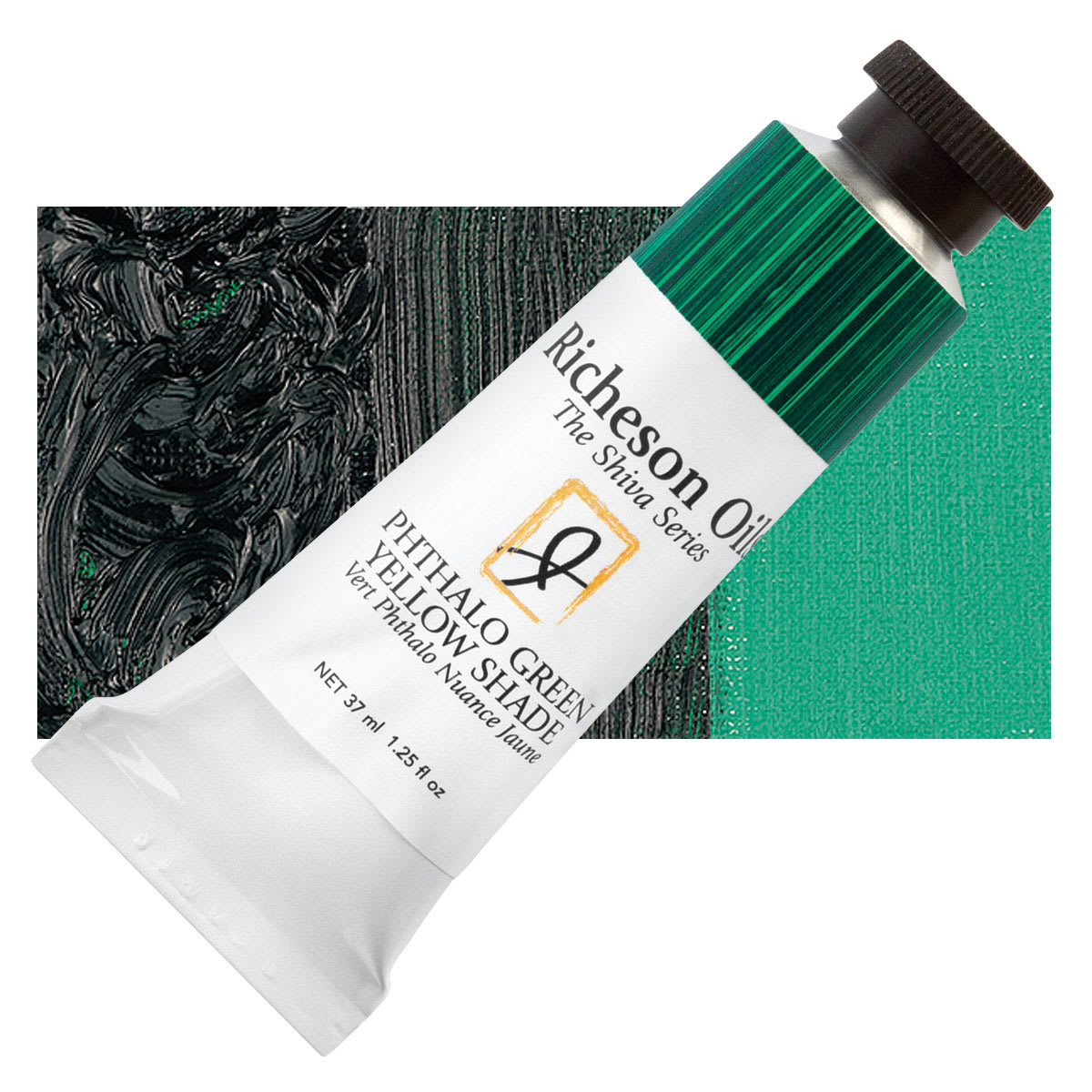 Shiva Signature Artist Oil Color - Phthalo Green (Yellow Shade), 1.25 oz Tube and swatch
