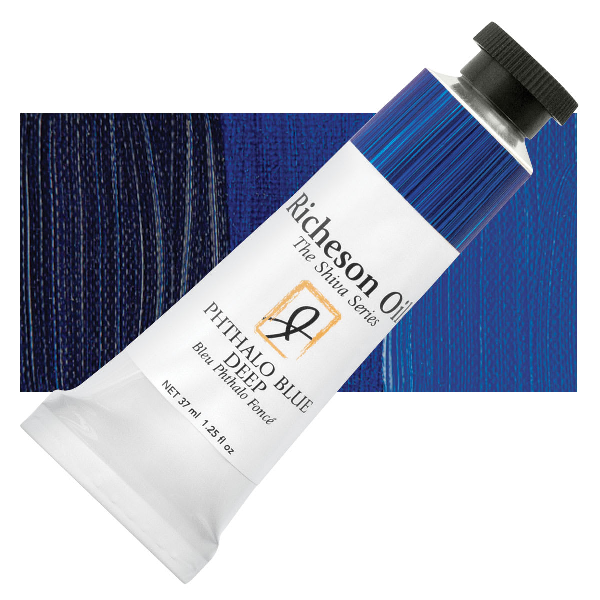 Shiva Signature Artist Oil Color - Shiva Blue Deep Phthalo, 37 ml Tube and swatch