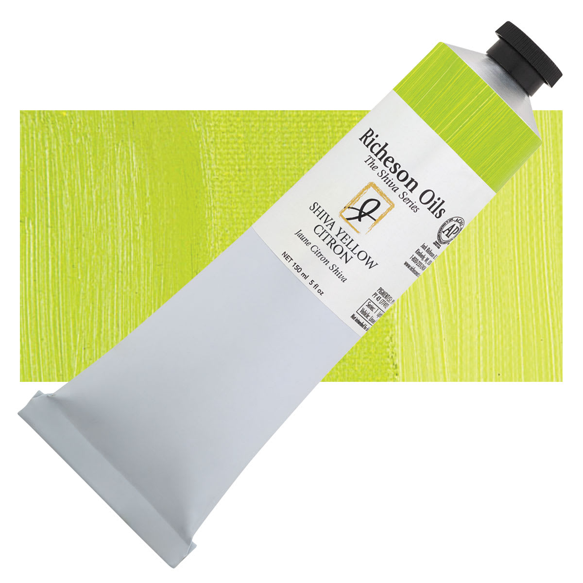 Shiva Signature Artist Oil Color - Shiva Yellow Citron, 5 oz Tube and swatch