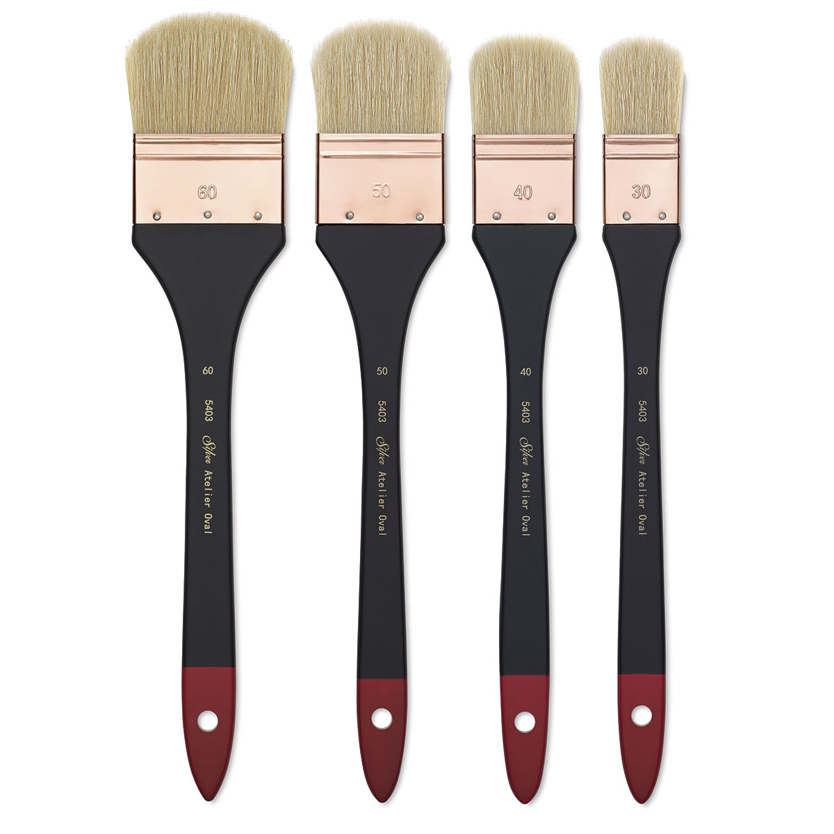 Silver Brush Atelier Hog Bristle Mottler Brushes - 4 Soft Edge Brushes shown upright