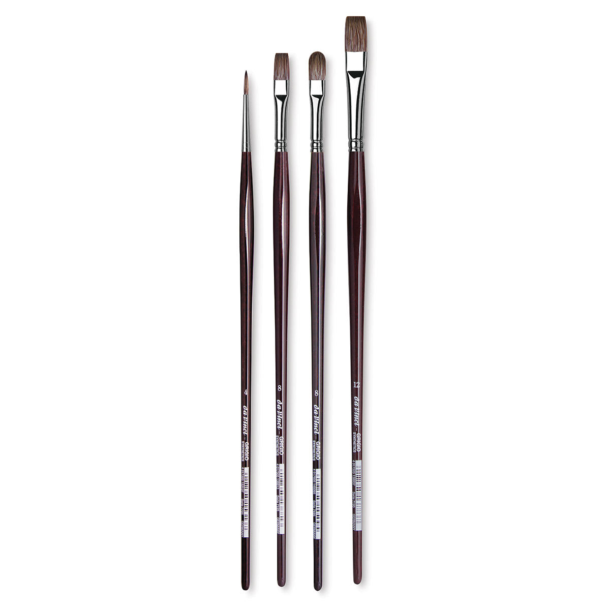 Da Vinci Grigio Synthetic Brushes - Components of BLICK Excluseive 4 pc set shown upright