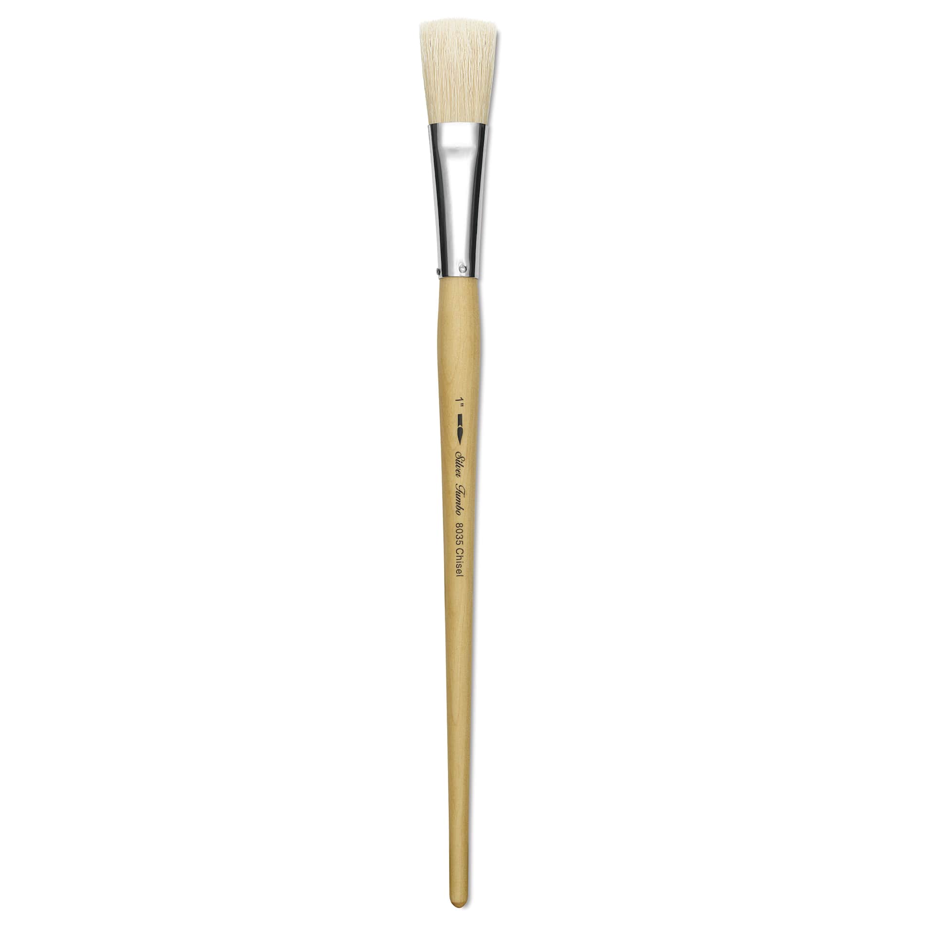 Silver Brush Silver Jumbo White Hog Bristle Brush - Chisel, Extra Long Handle, Size 1"
