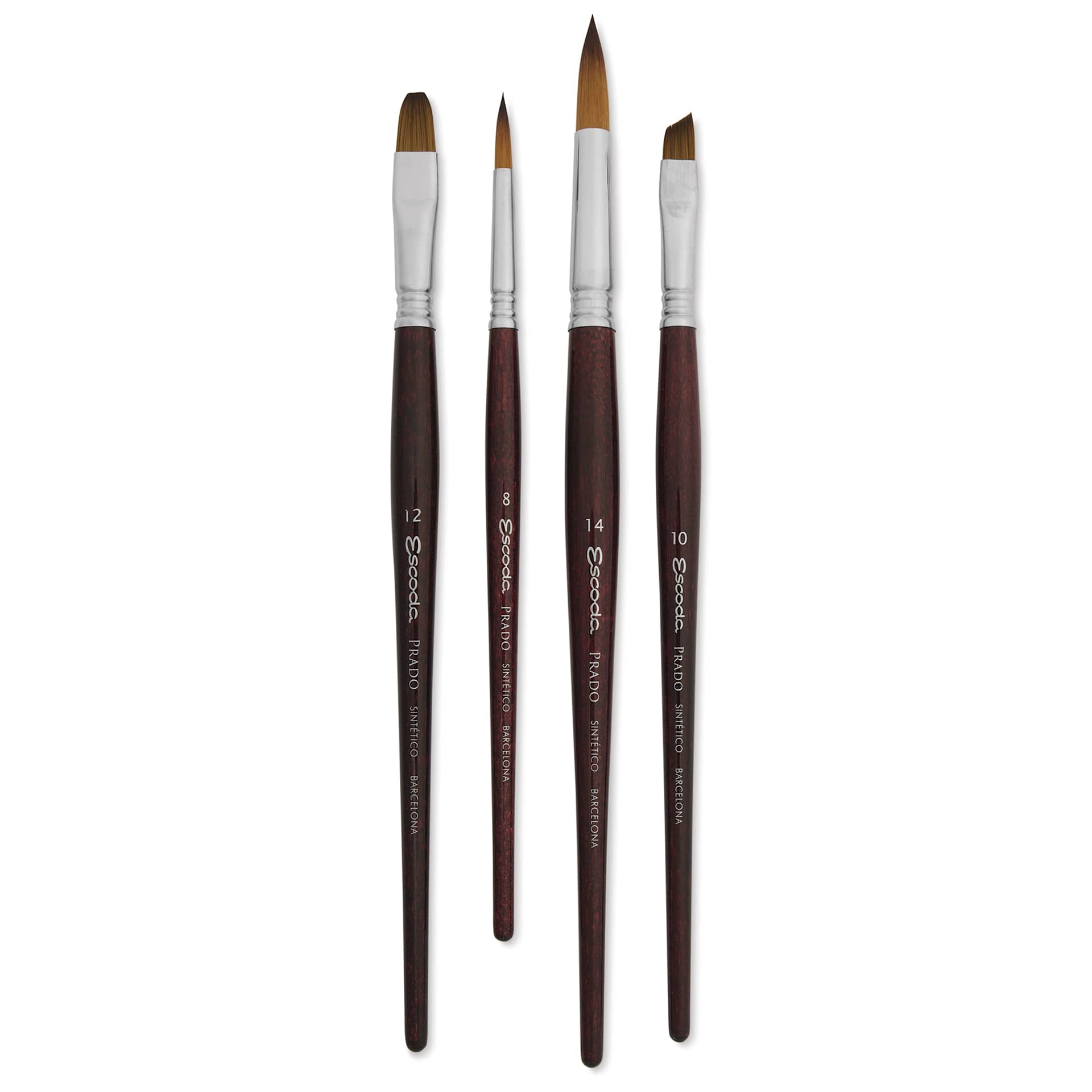Escoda Prado Tame Synthetic Brushes - Series 8913 Set of 4, Short Handle, laid out