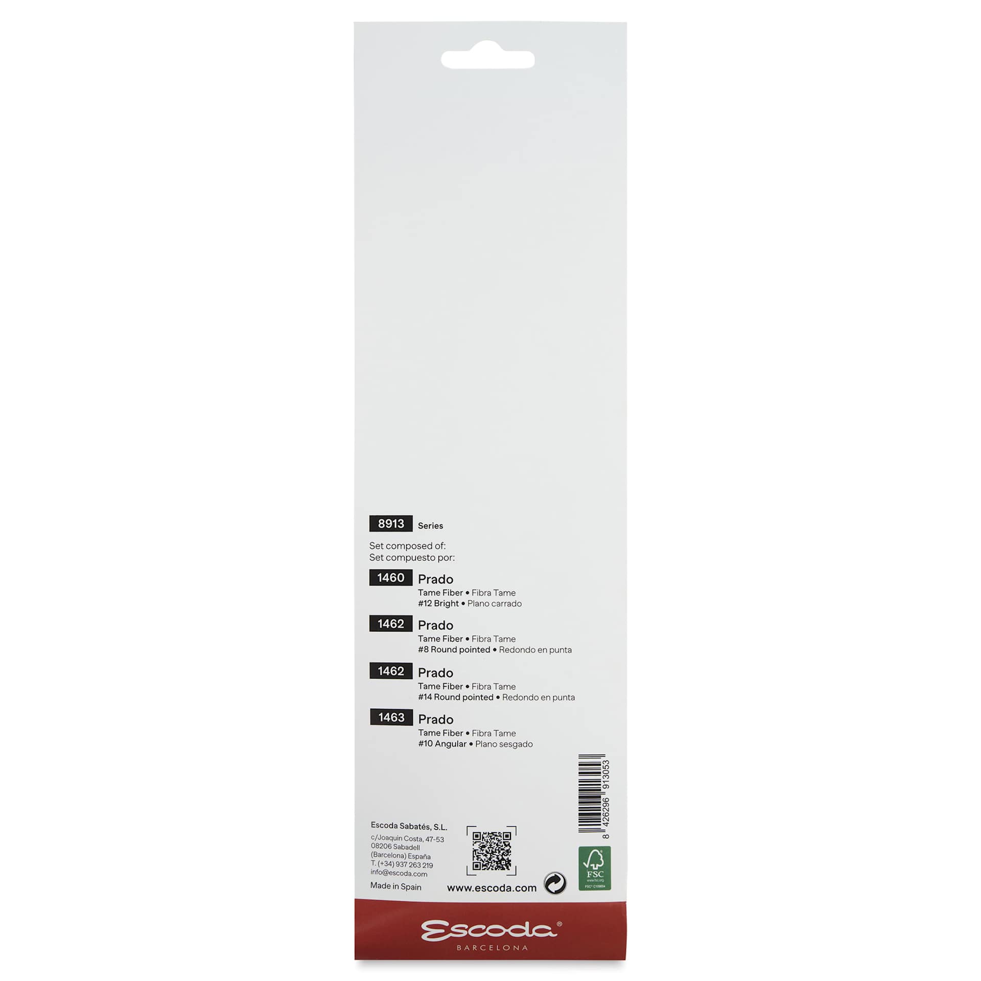 Escoda Prado Tame Synthetic Brushes - Series 8913 Set of 4, Short Handle, back of the packaging