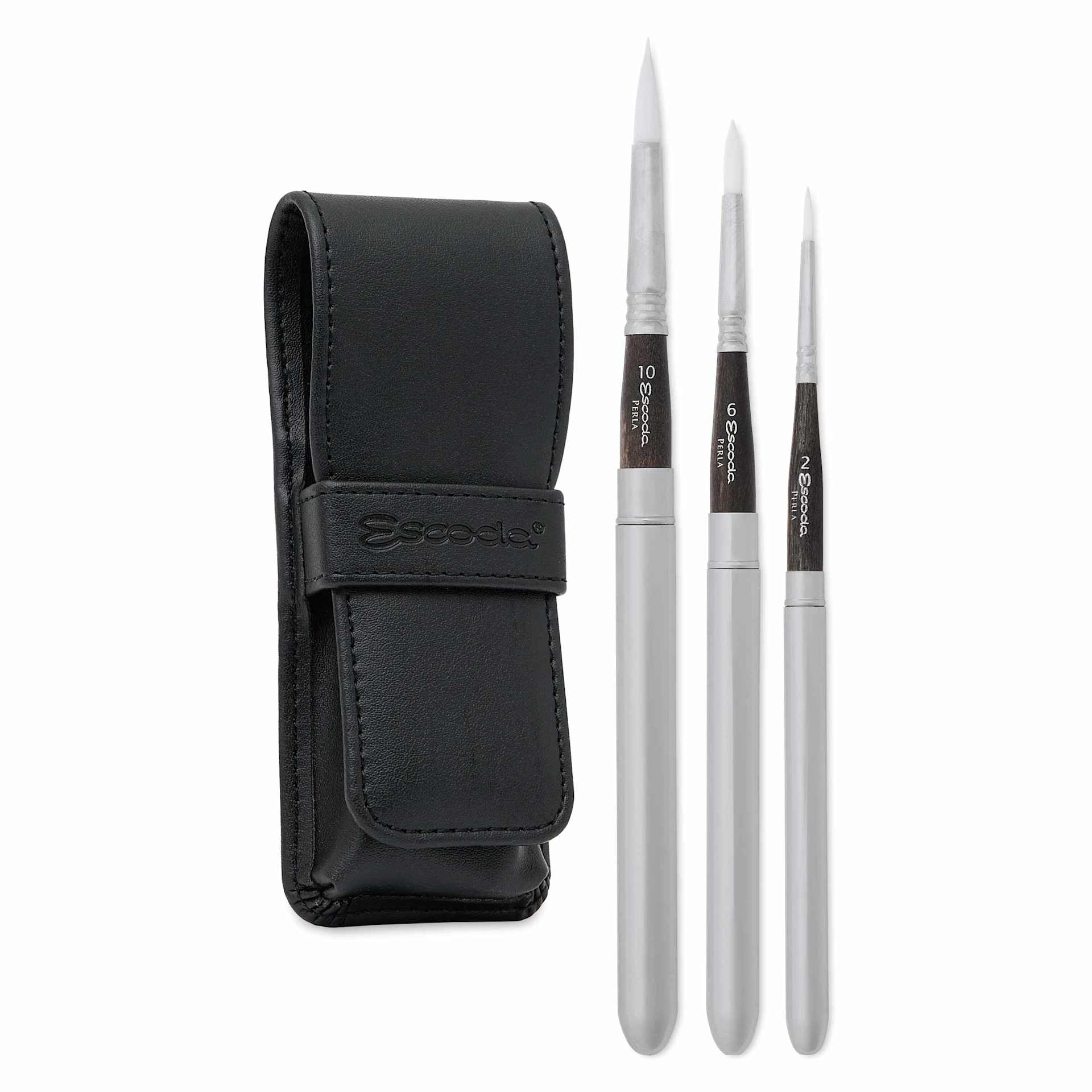 Escoda Perla Toray White Synthetic Travel Brushes - Set of 3, Round, with included case
