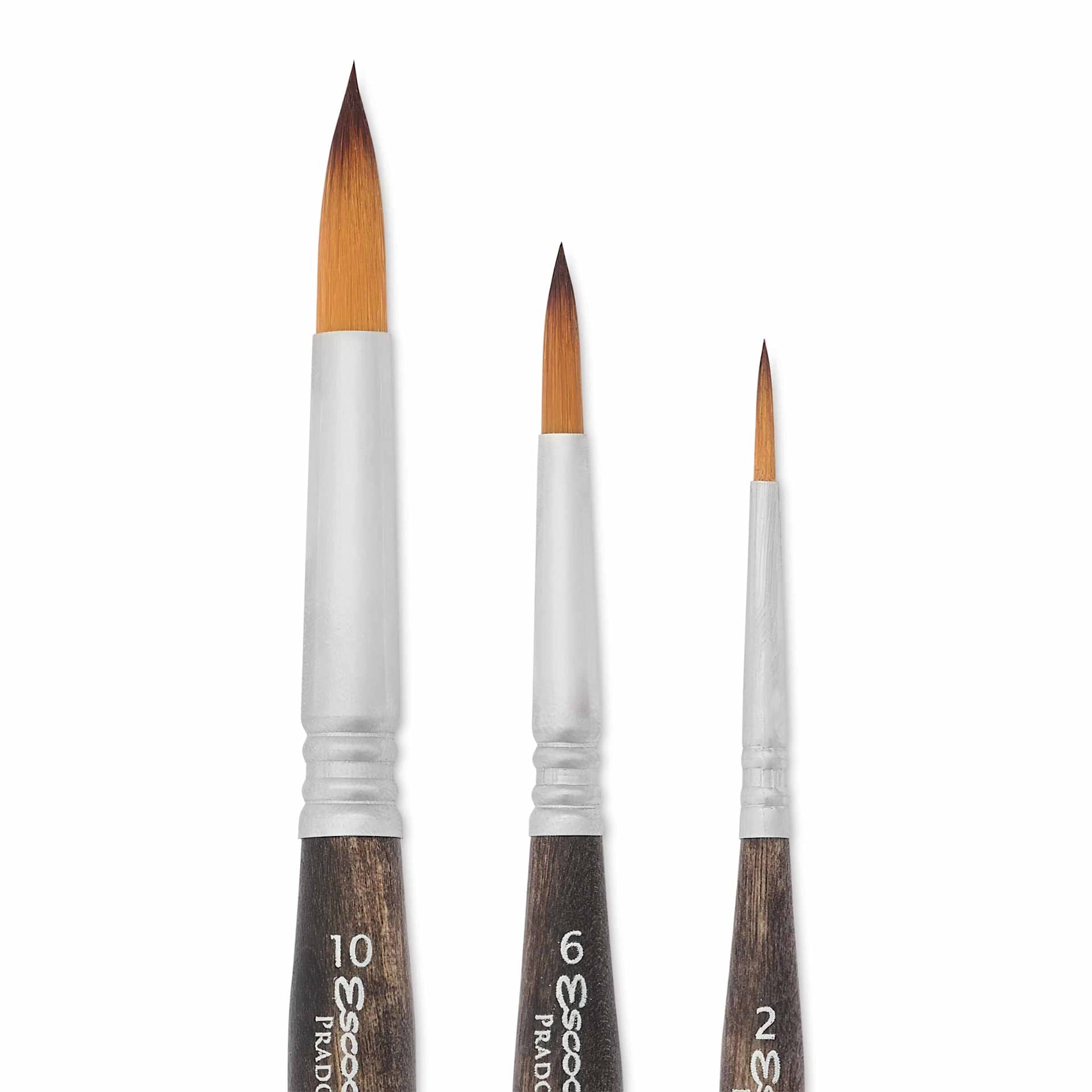 Escoda Prado Tame Synthetic Sable Travel Brushes - Set of 3, Round, close up