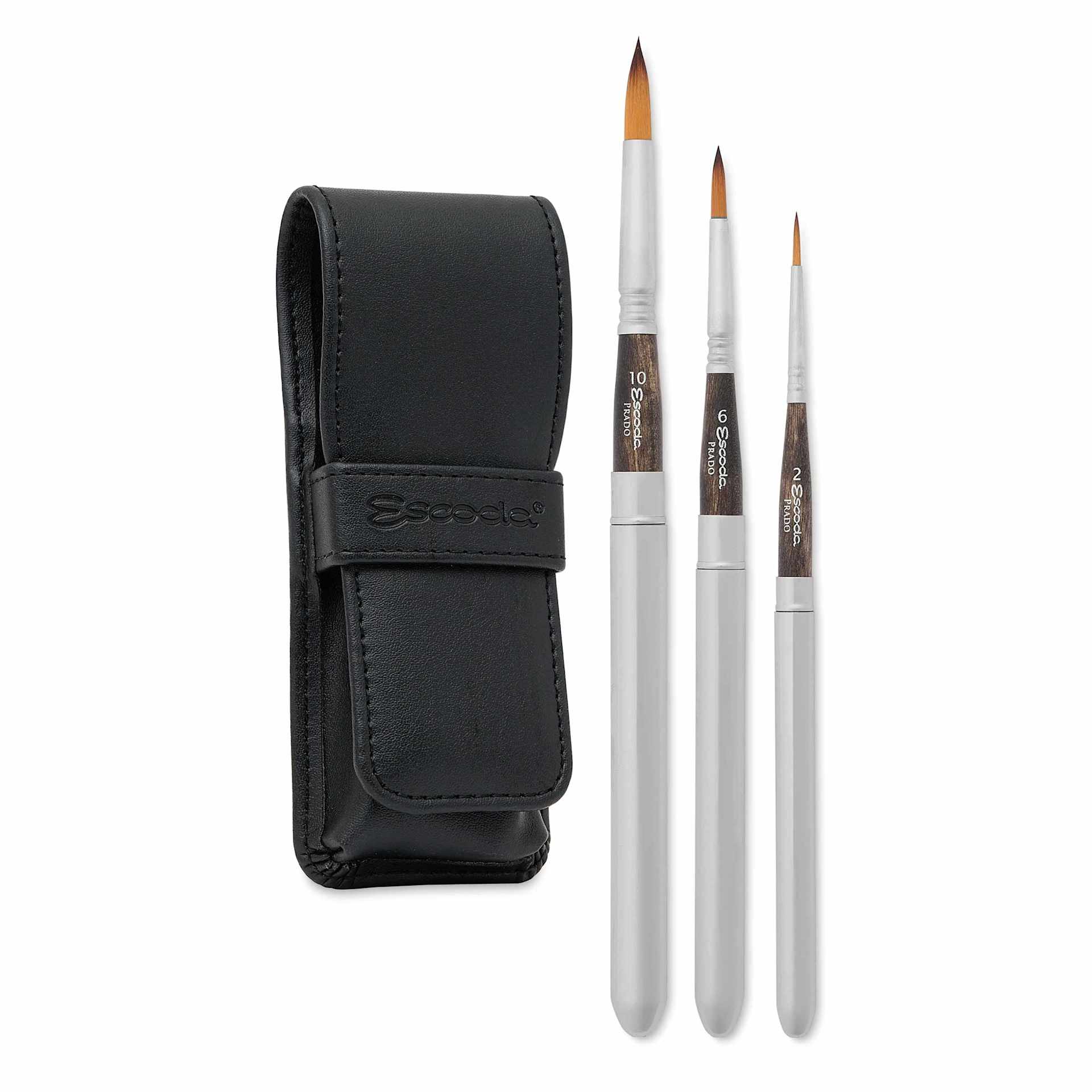 Escoda Prado Tame Synthetic Sable Travel Brushes - Set of 3, Round, with included carrying case.