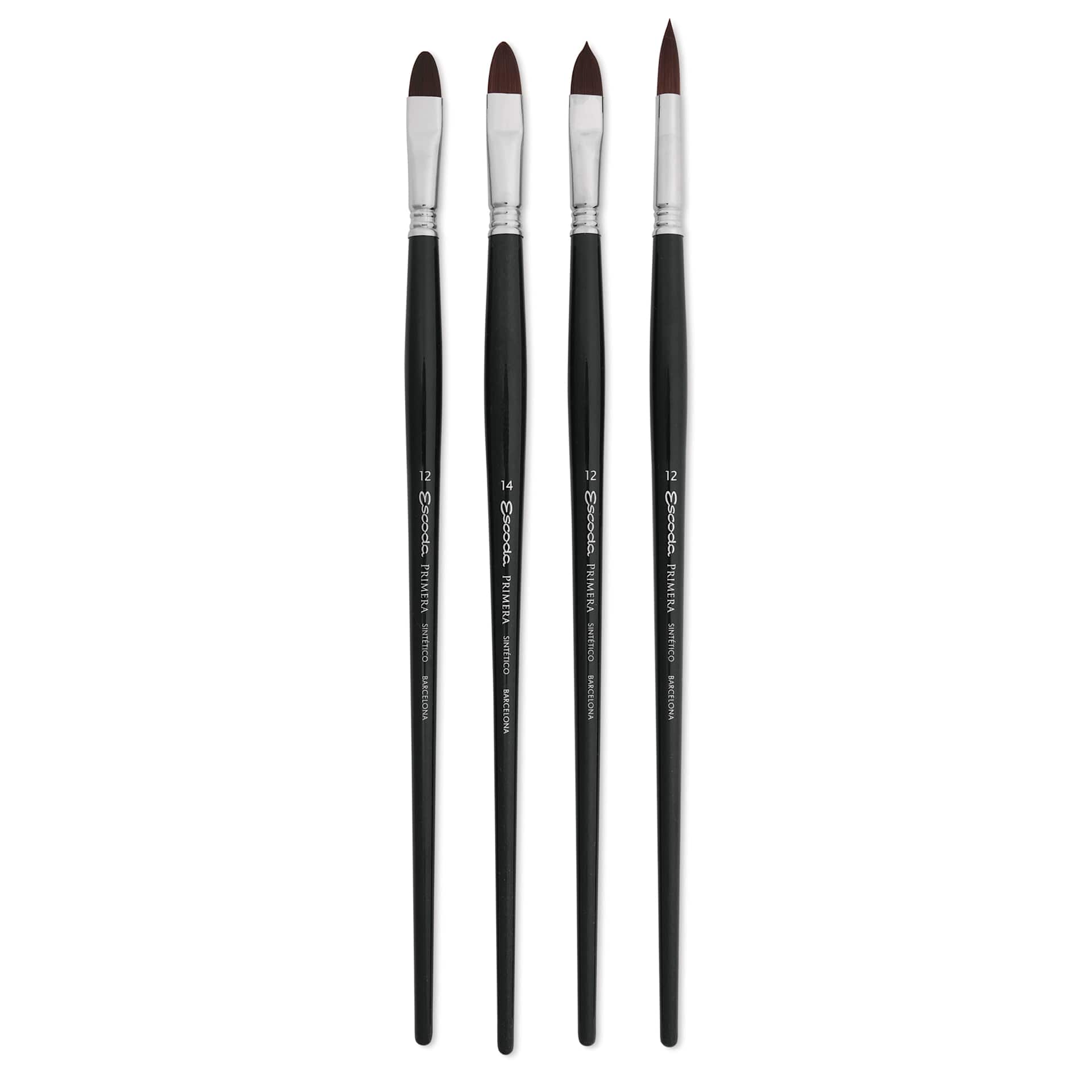 Escoda Primera Teijin Synthetic Brushes - Series 8958 Set of 4, Long Handle, laid out