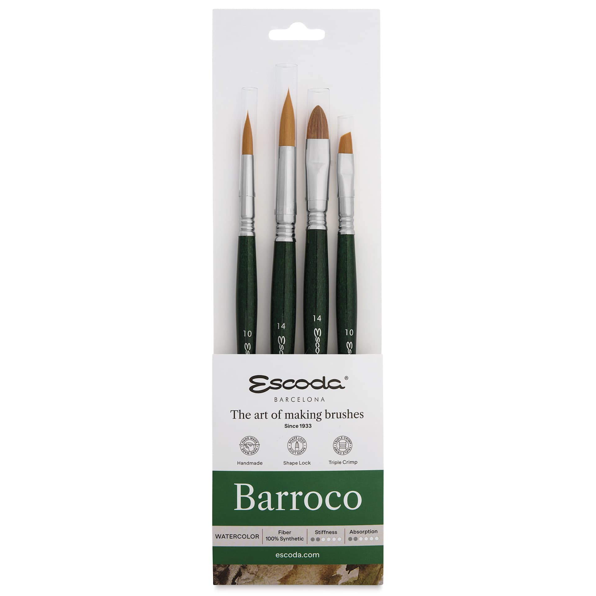 Escoda Barroco Toray Gold Synthetic Brush - Series 8915 Set of 4, front of the packaging