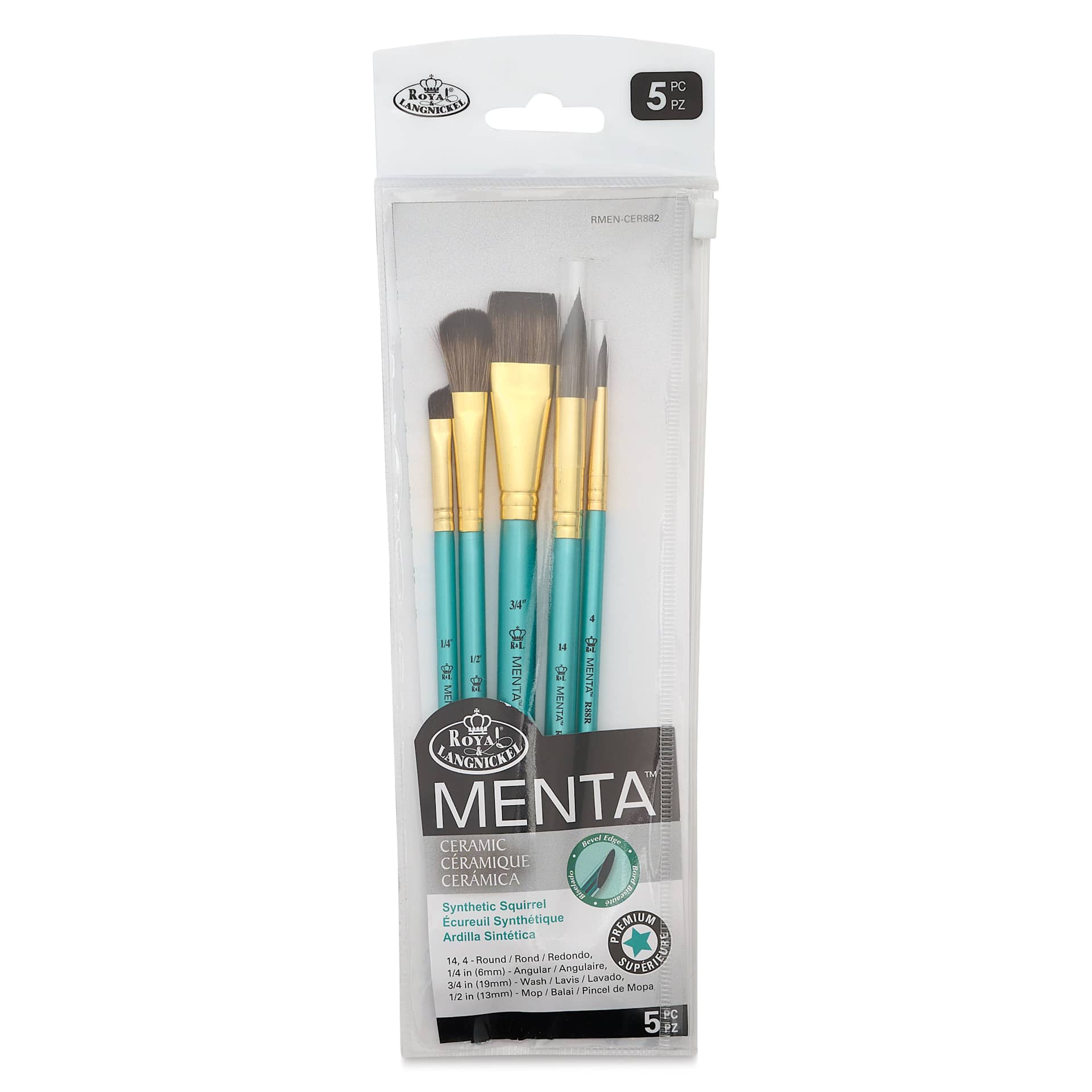 Royal & Langnickel Menta Synthetic Squirrel Ceramic Brush Set - Set of 5, front of packaging