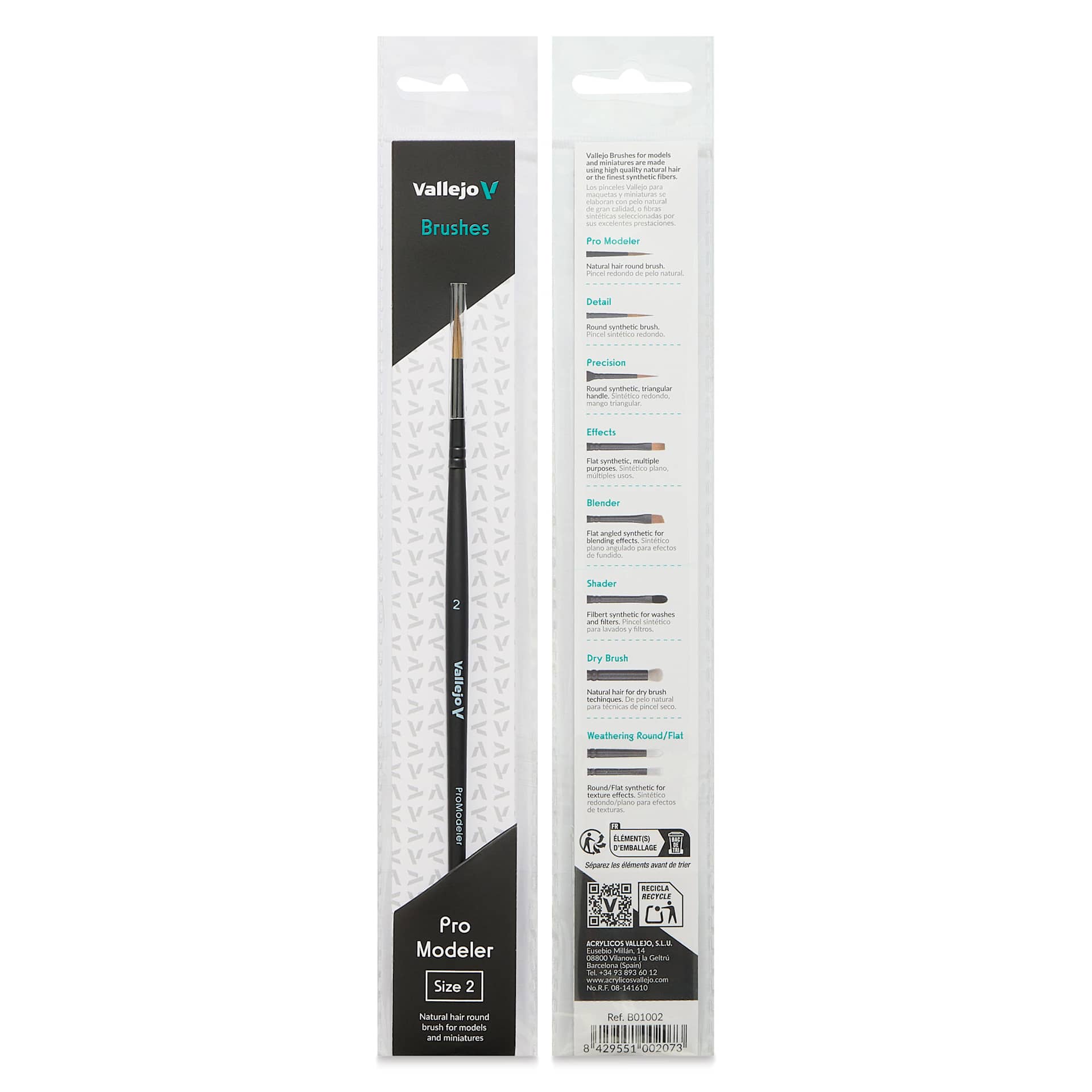 Vallejo Natural Pro Modeler Brush - Round, Size 2, front and back of packaging
