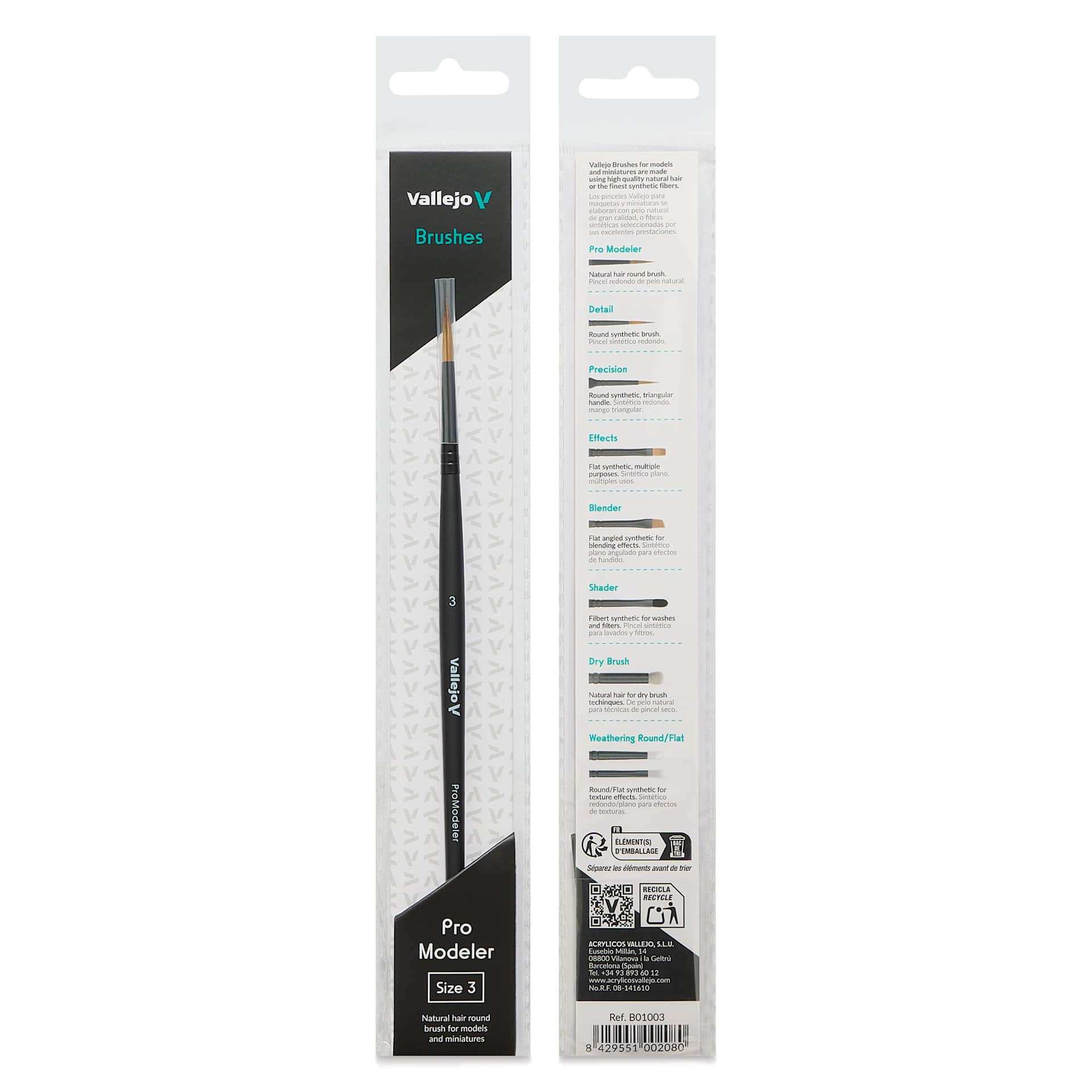 Vallejo Natural Pro Modeler Brush - Round, Size 3, front and back of packaging