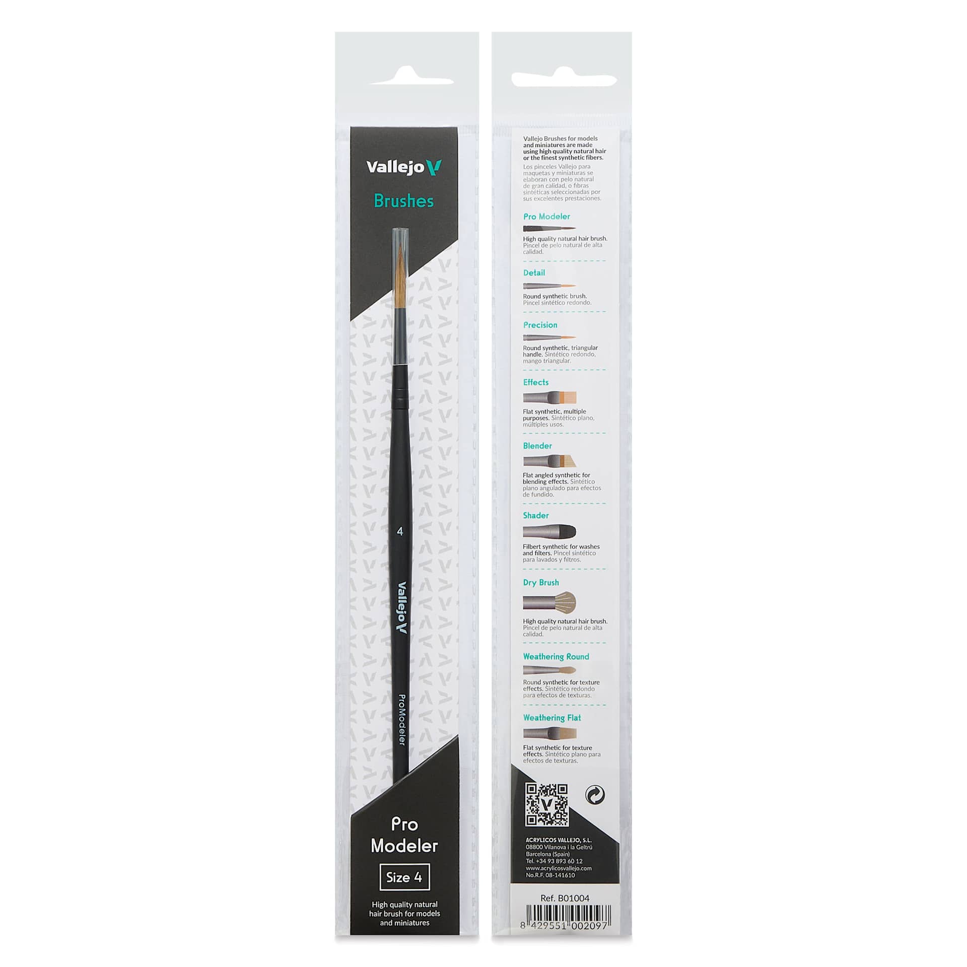 Vallejo Natural Pro Modeler Brush - Round, Size 4, front and back of packaging