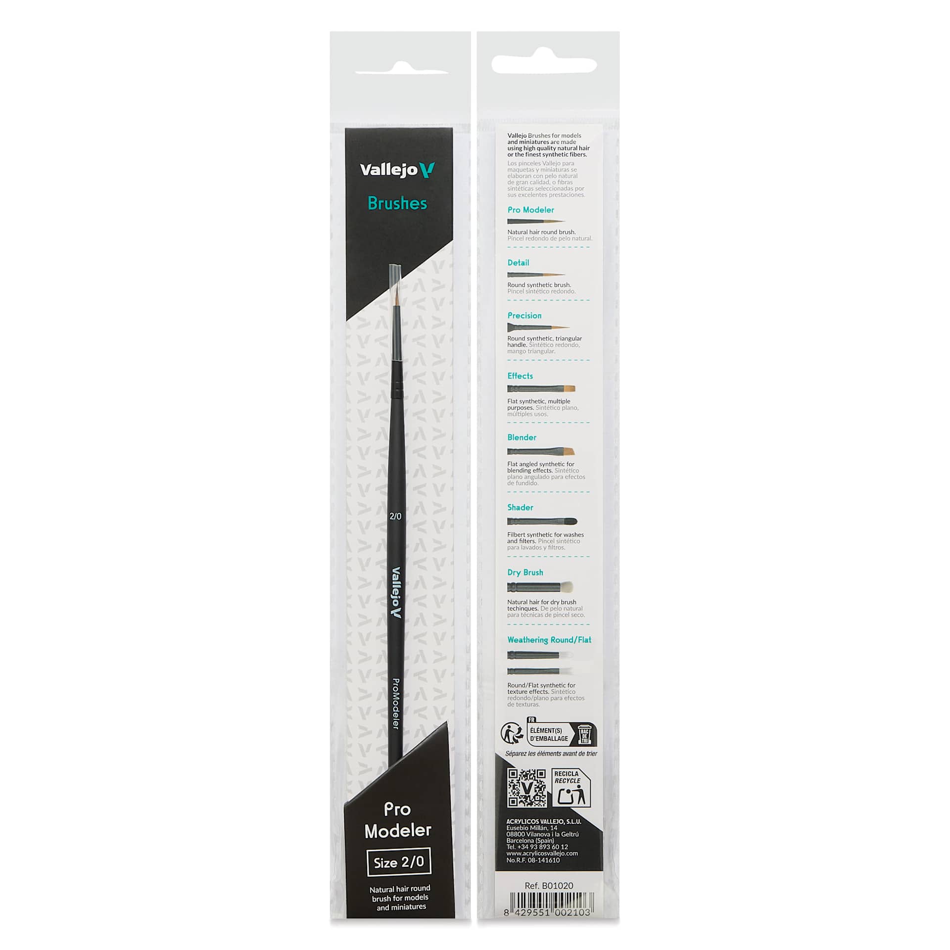 Vallejo Natural Pro Modeler Brush - Round, Size 2/0, front and back of packaging