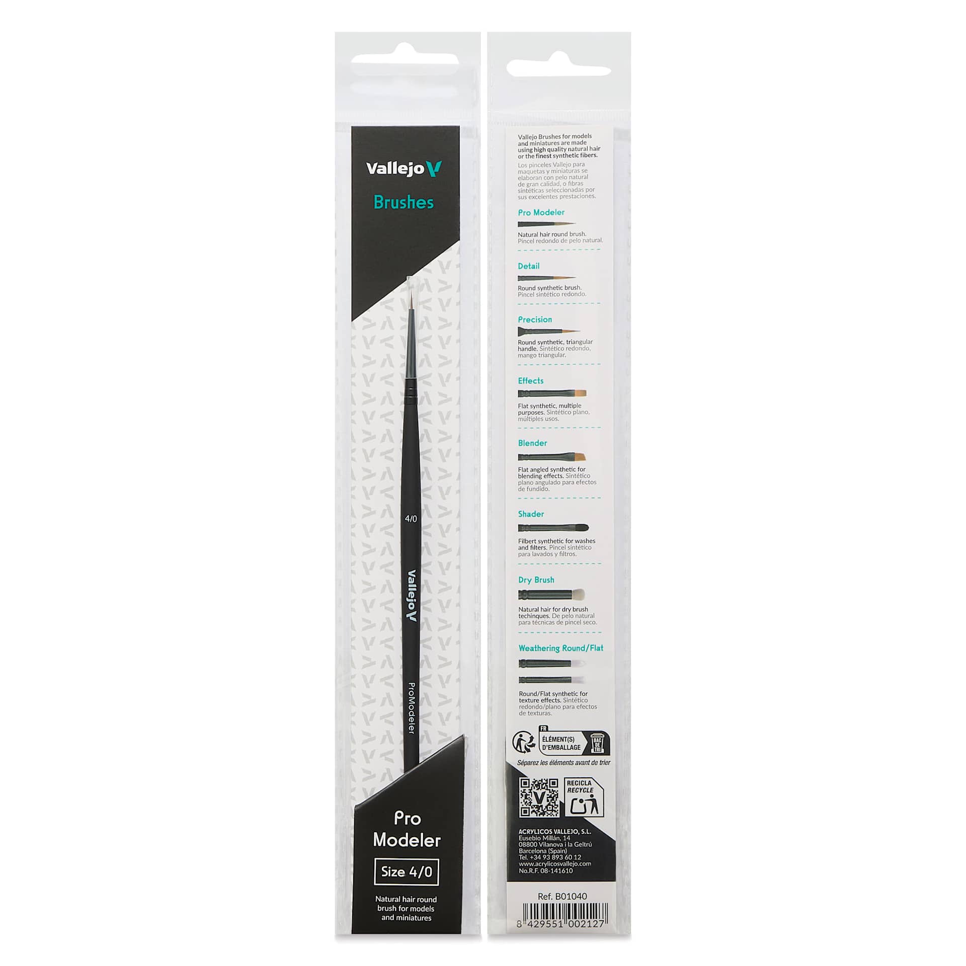 Vallejo Natural Pro Modeler Brush - Round, Size 4/0, front and back of packaging