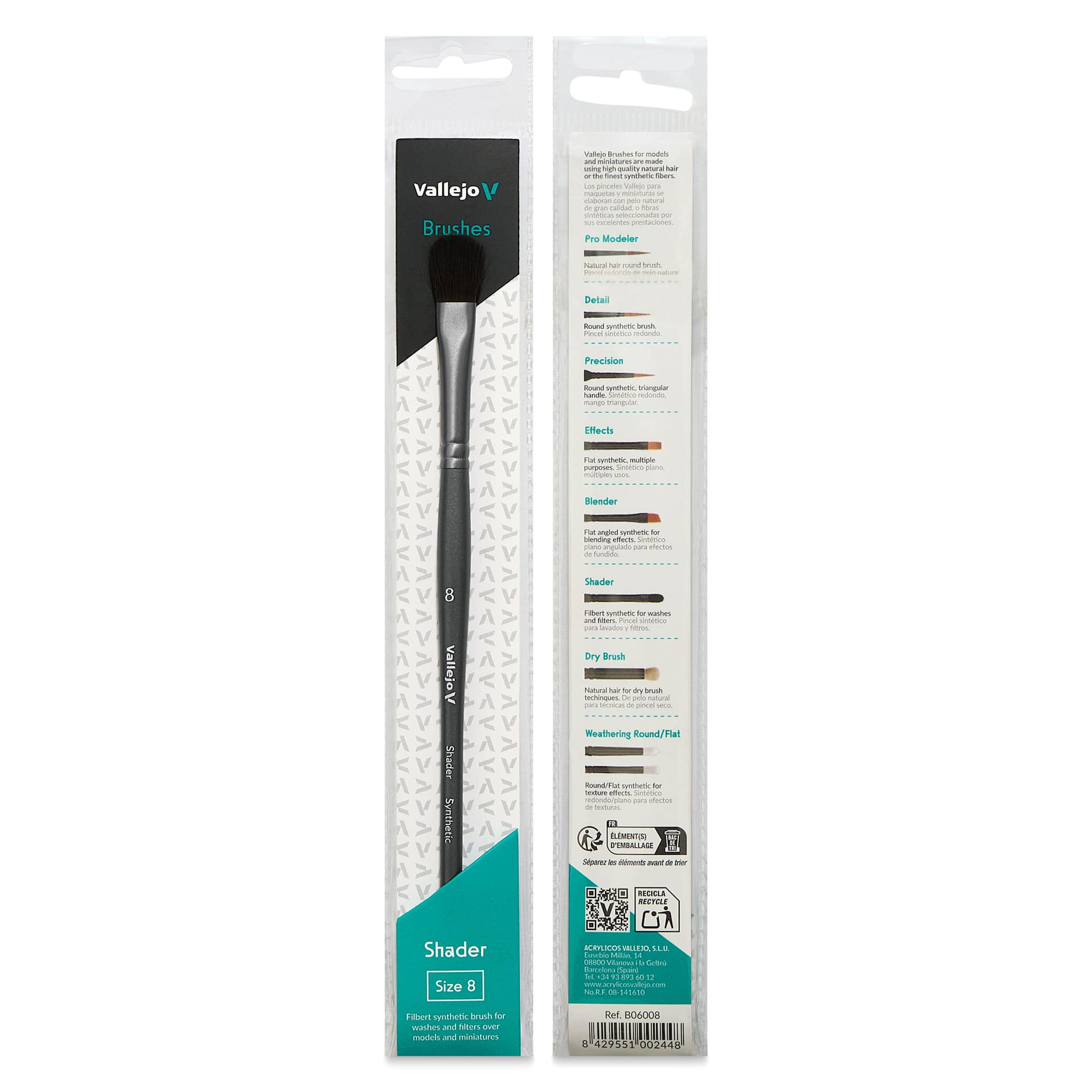Vallejo Synthetic Squirrel Hobby Brush - Filbert Shader, Size 8, front and back of packaging