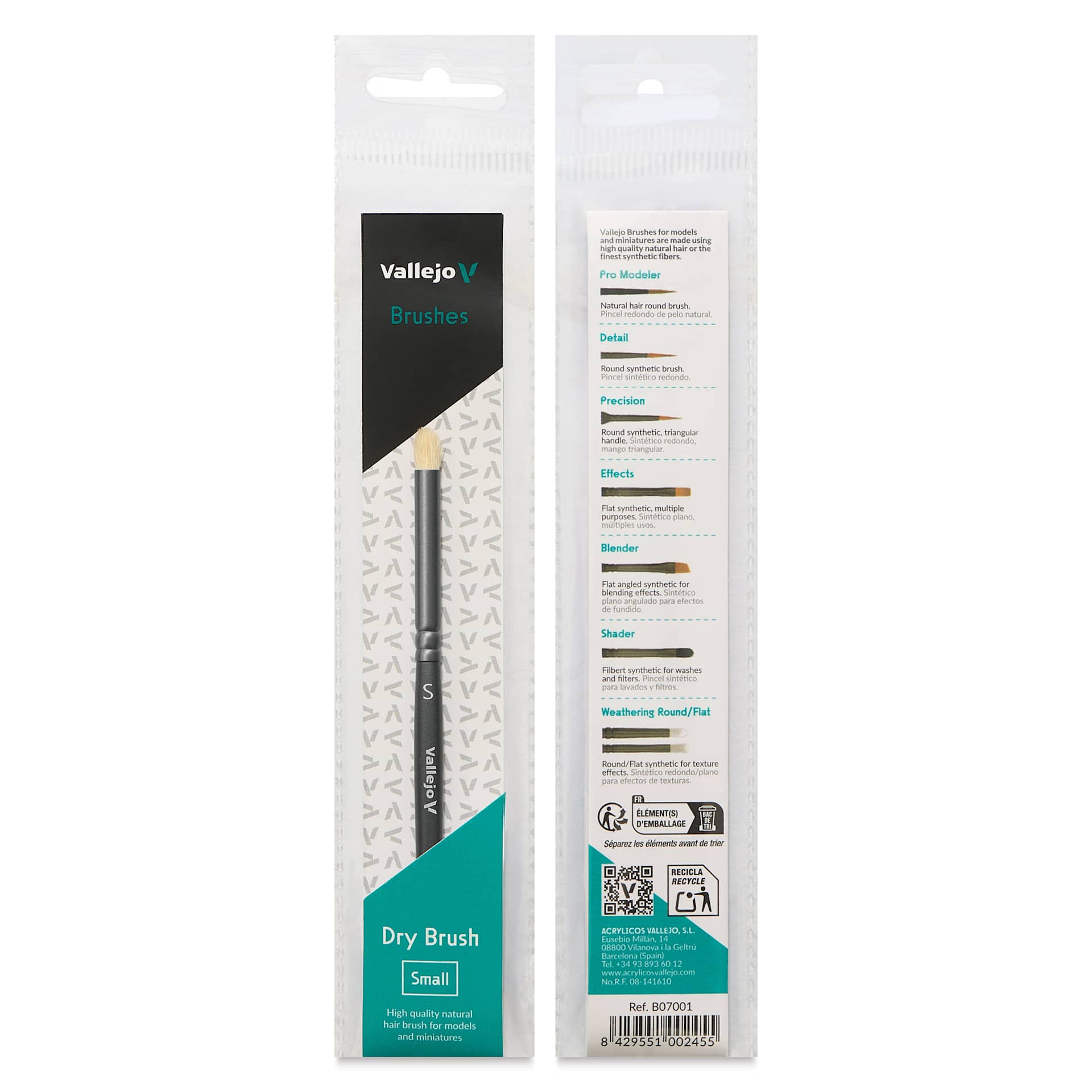 Vallejo Natural White Goat Hair Dry Brush - Small, front and back of packaging