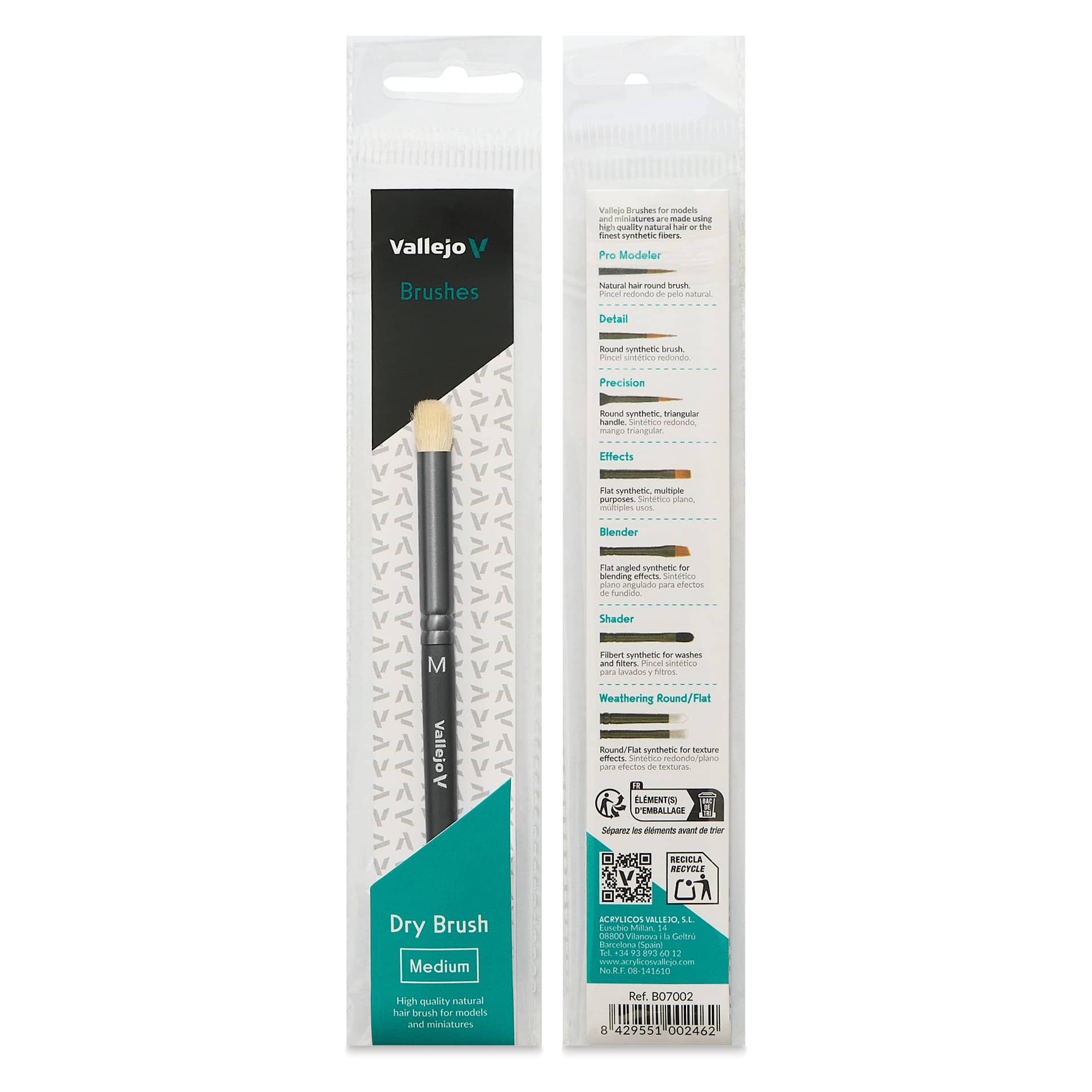 Vallejo Natural White Goat Hair Dry Brush - Medium, front and back of packaging
