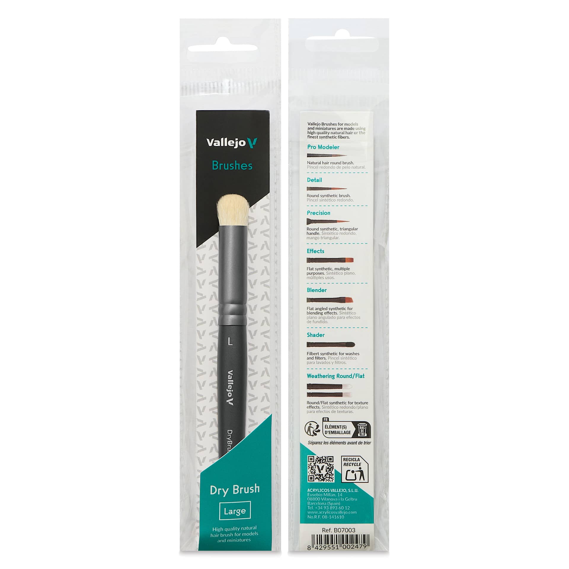 Vallejo Natural White Goat Hair Dry Brush - Large, front and back of packaging