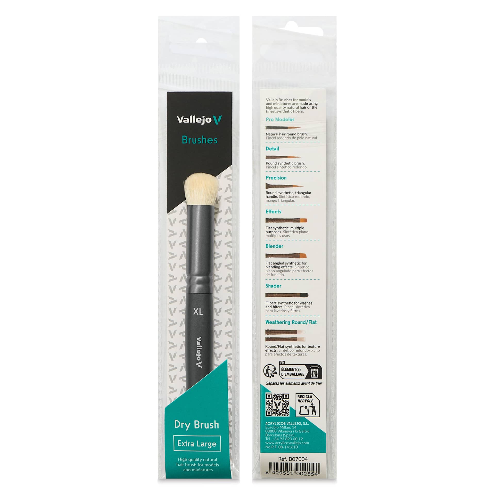 Vallejo Natural White Goat Hair Dry Brush - Extra Large, front and back of packaging