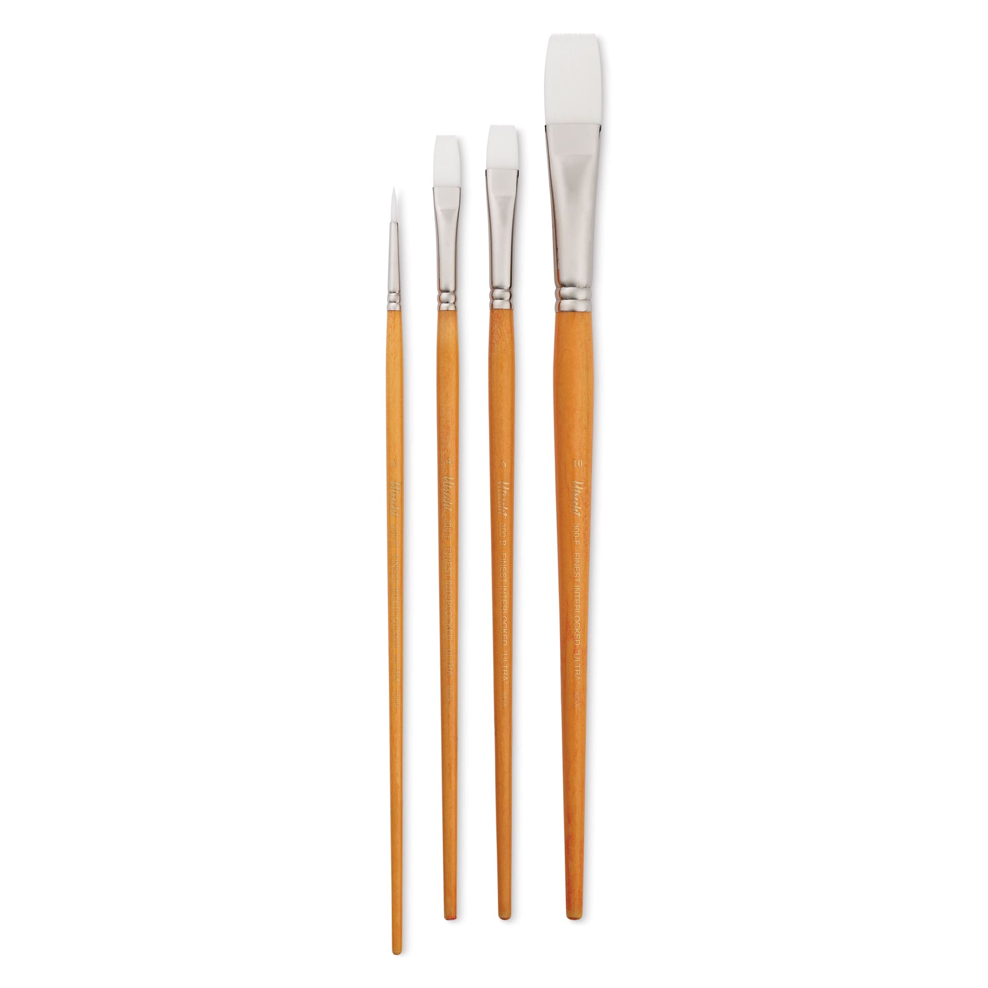 Utrecht Series 300 White Taklon Brushes - Assorted, Set of 4, Long Handle
