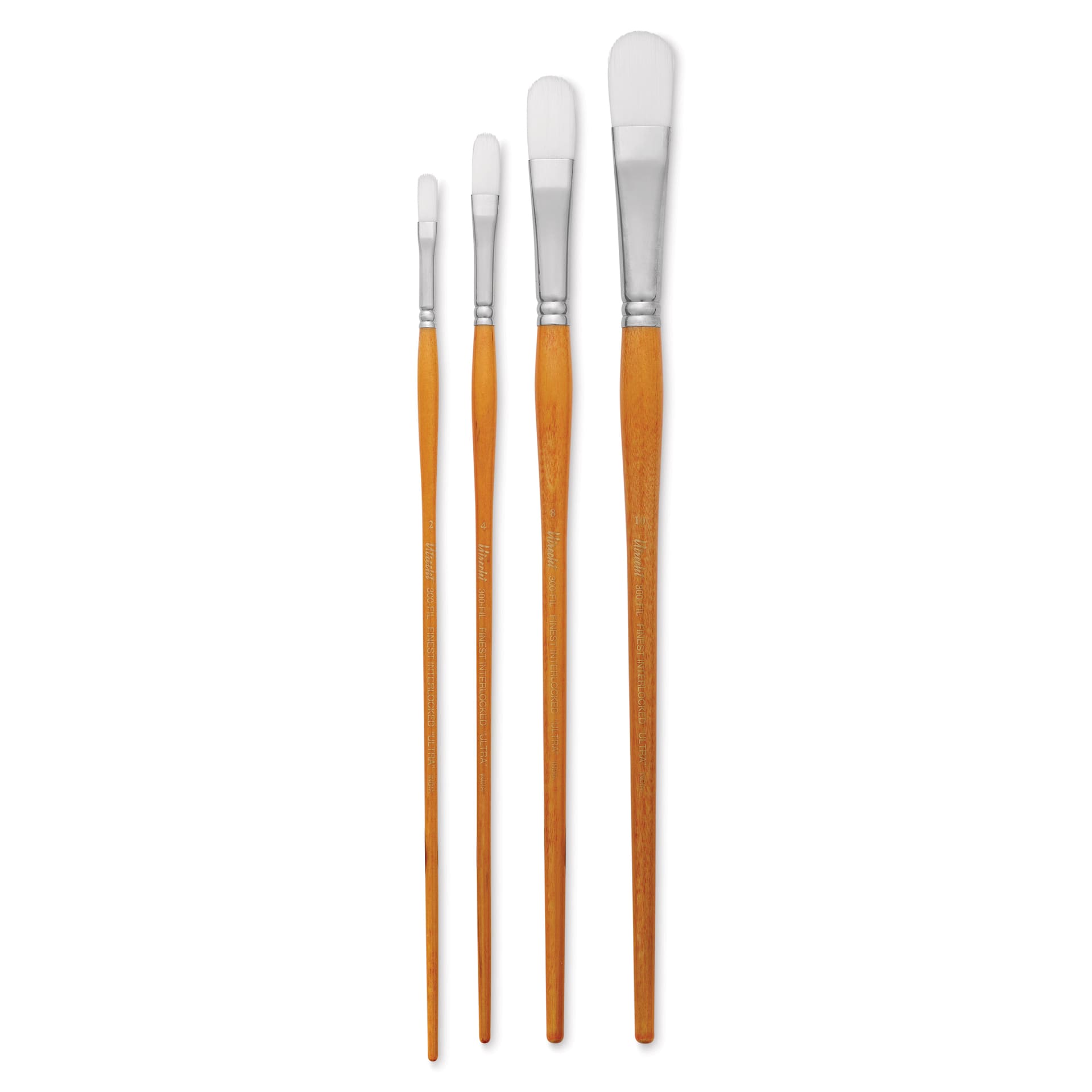 Utrecht Series 300 White Taklon Brushes - Filberts, Set of 4, Long Handle