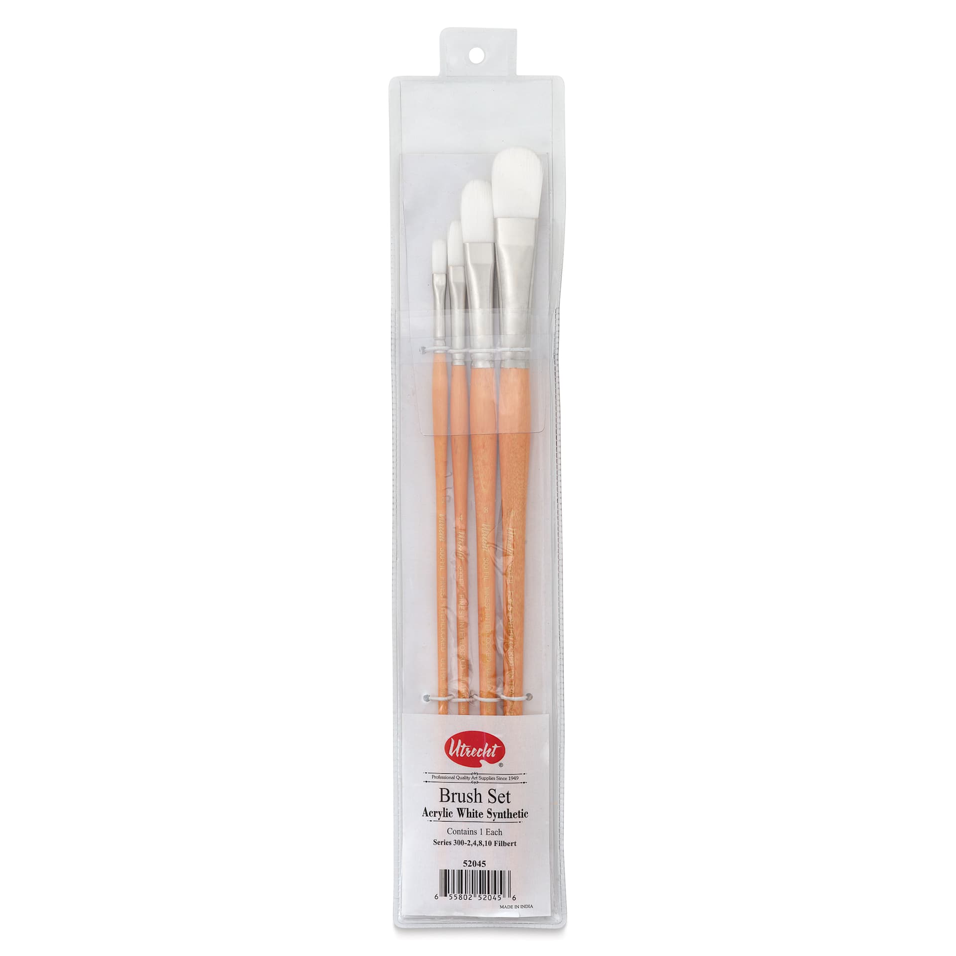 Utrecht Series 300 White Taklon Brushes - Filberts, Set of 4, Long Handle, in packaging