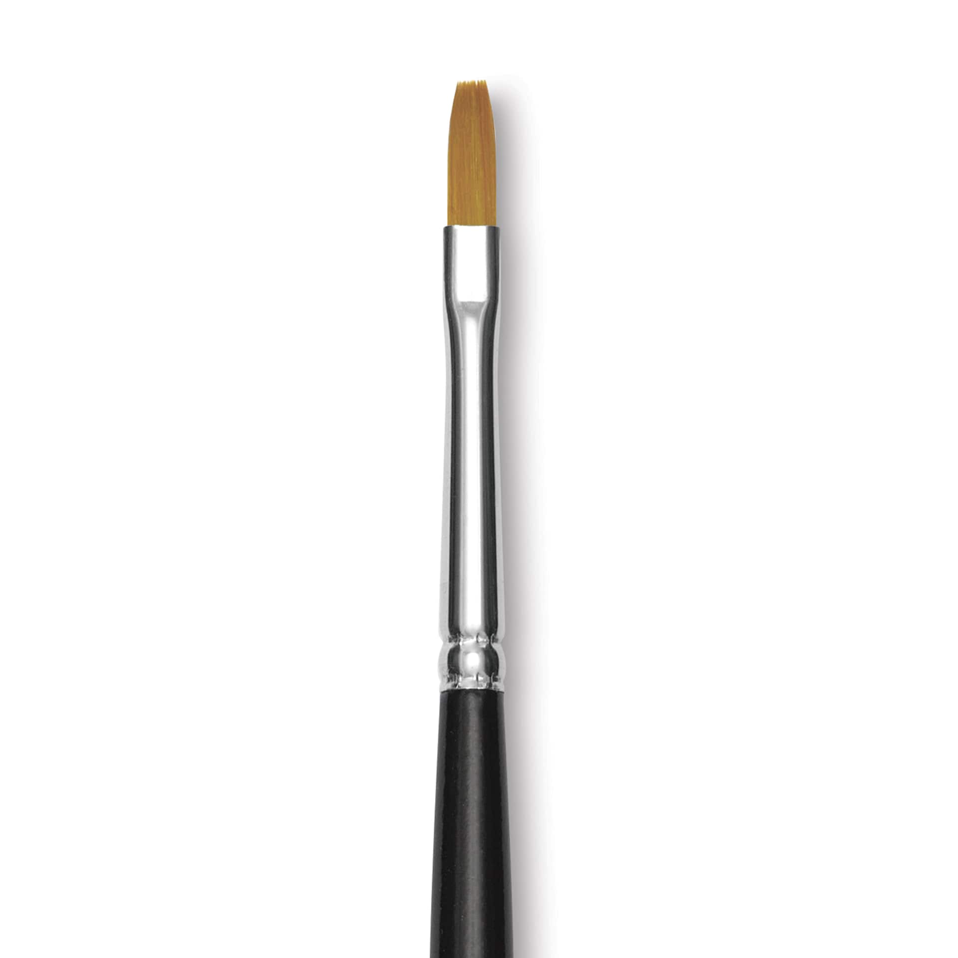 Trekell Synthetic Gold Taklon Brush - Flat, Long Handle, Size 2, close-up