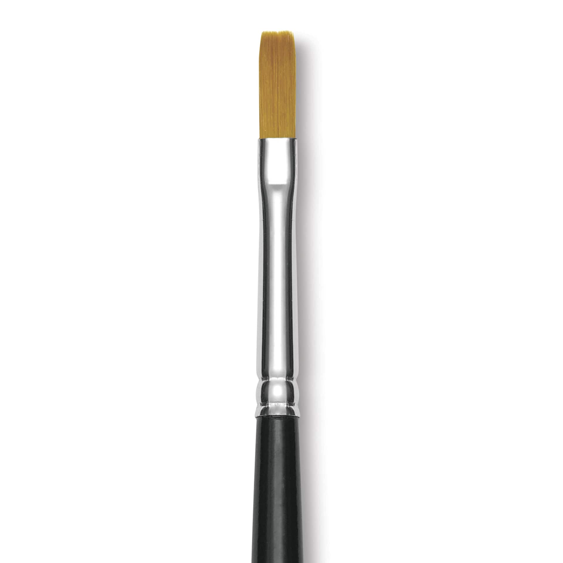 Trekell Synthetic Gold Taklon Brush - Flat, Long Handle, Size 4, close-up