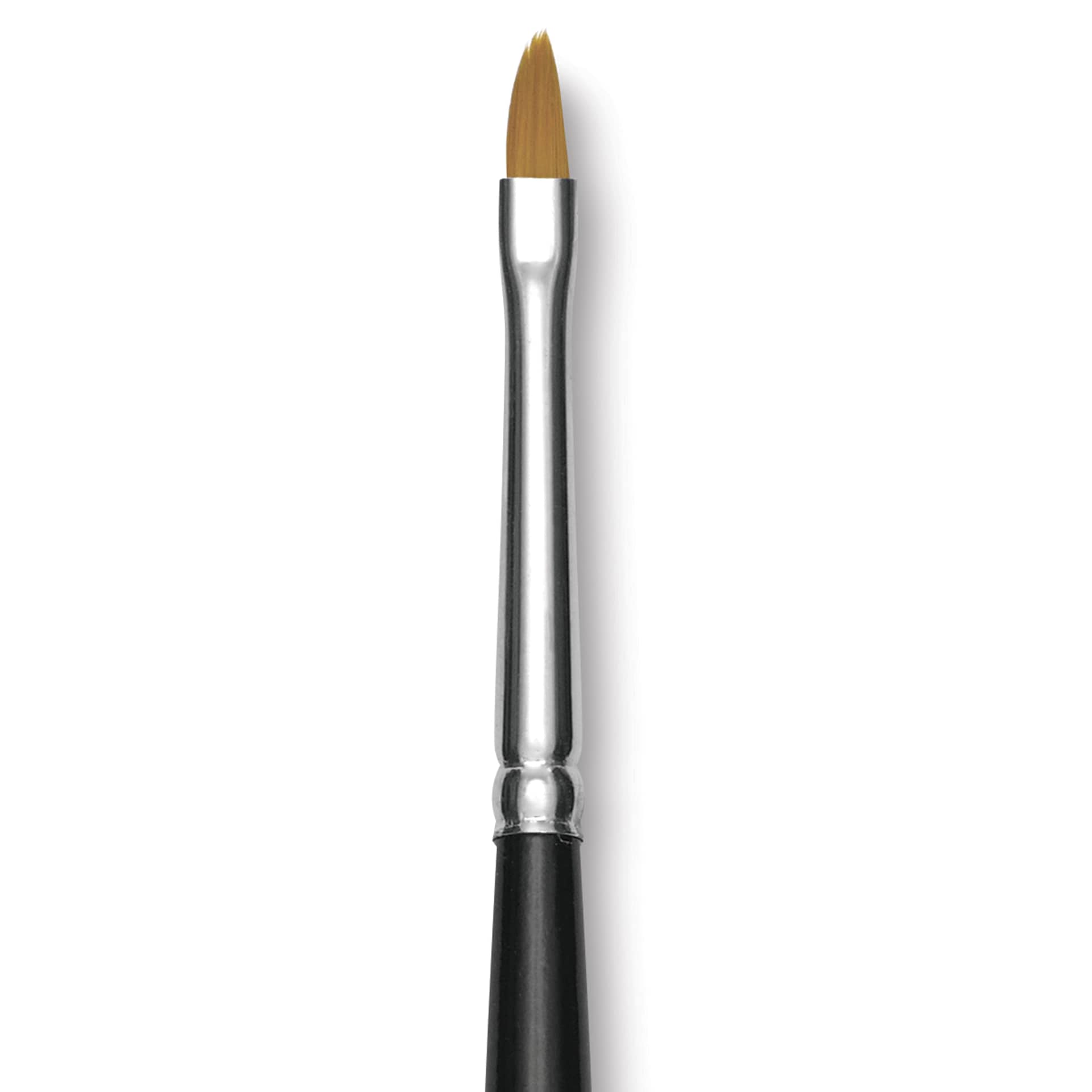 Trekell Synthetic Gold Taklon Brush - Cat's Tongue, Long Handle, Size 2, close-up