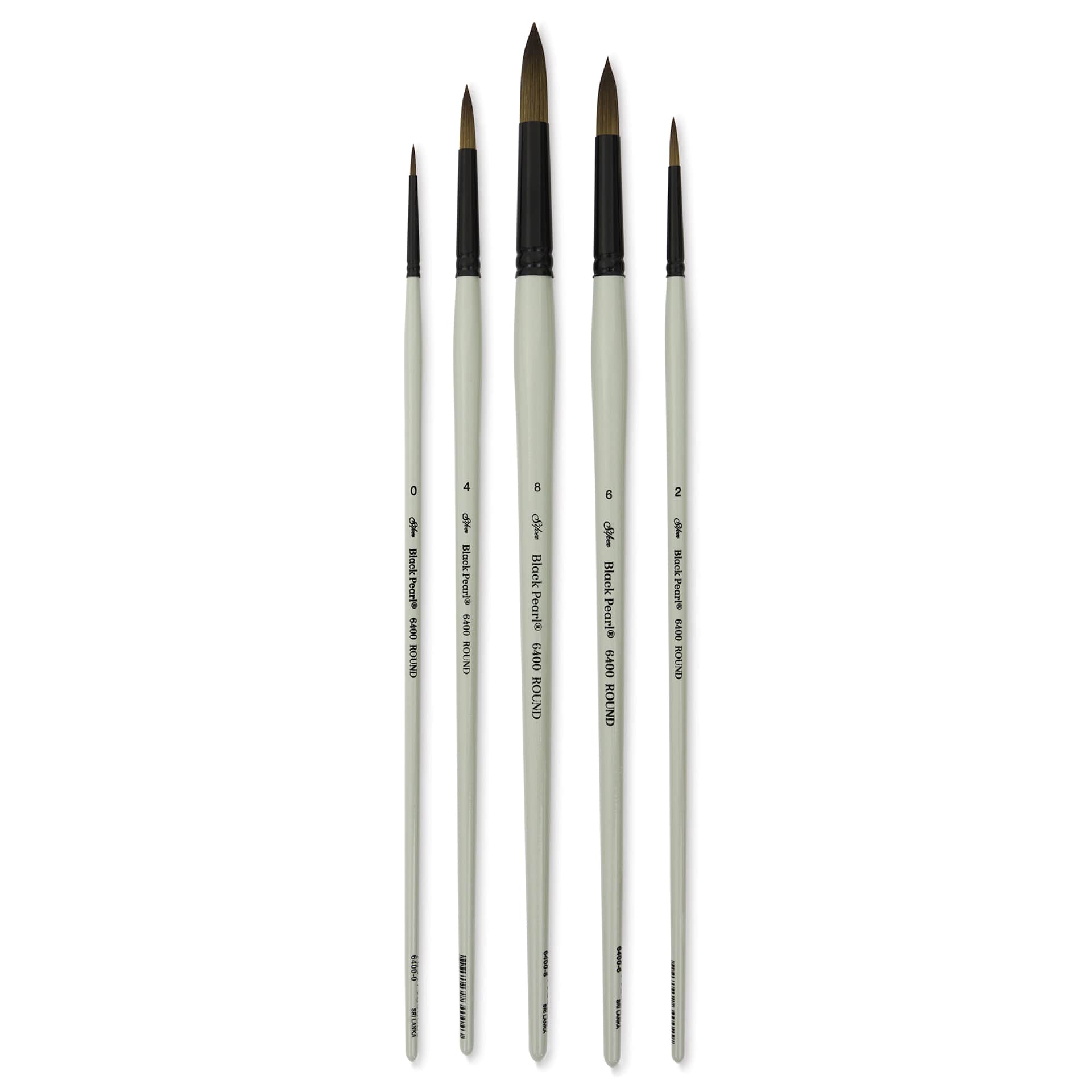 Silver Brush Black Pearl Synthetic Brushes - Series BP-6405, Detail Round, Set of 5, laid out