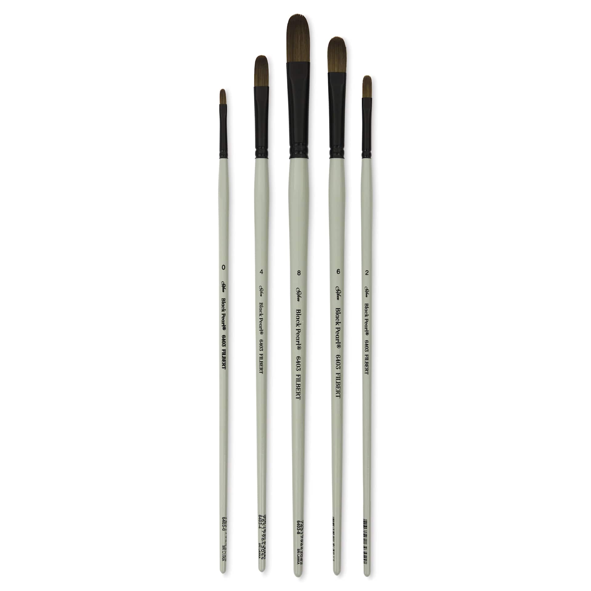Silver Brush Black Pearl Synthetic Brushes - Stroke, Portrait and Figure Painting, Set of 5, laid out