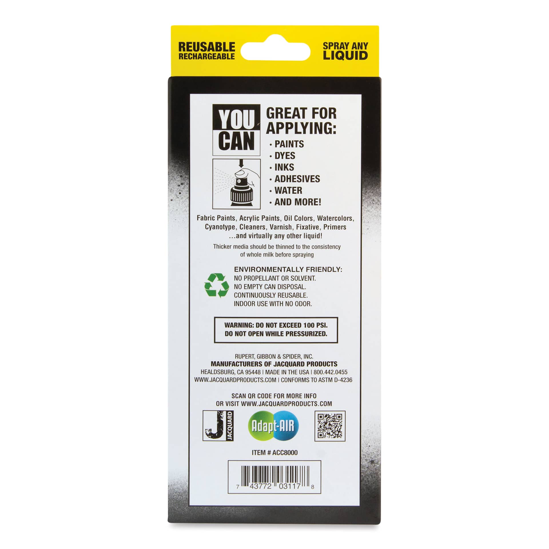 Back of box for Jacquard YouCan Refillable Air Powered Spray Can