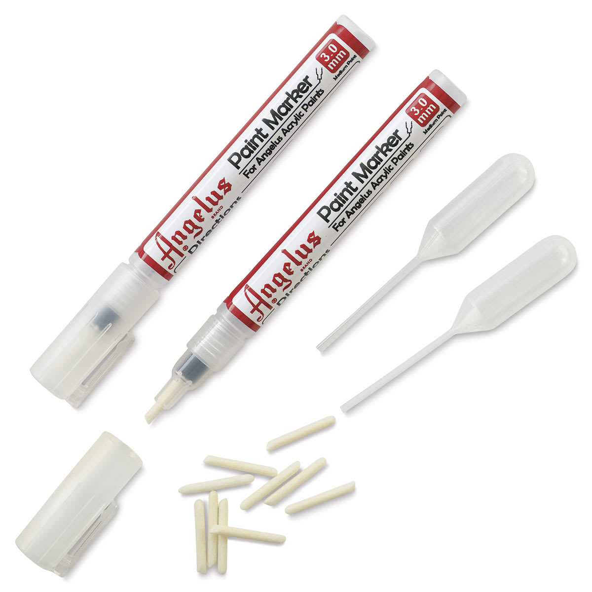 Angelus Empty Paint Marker Set - Components of 3 mm Tip Marker Set shown
