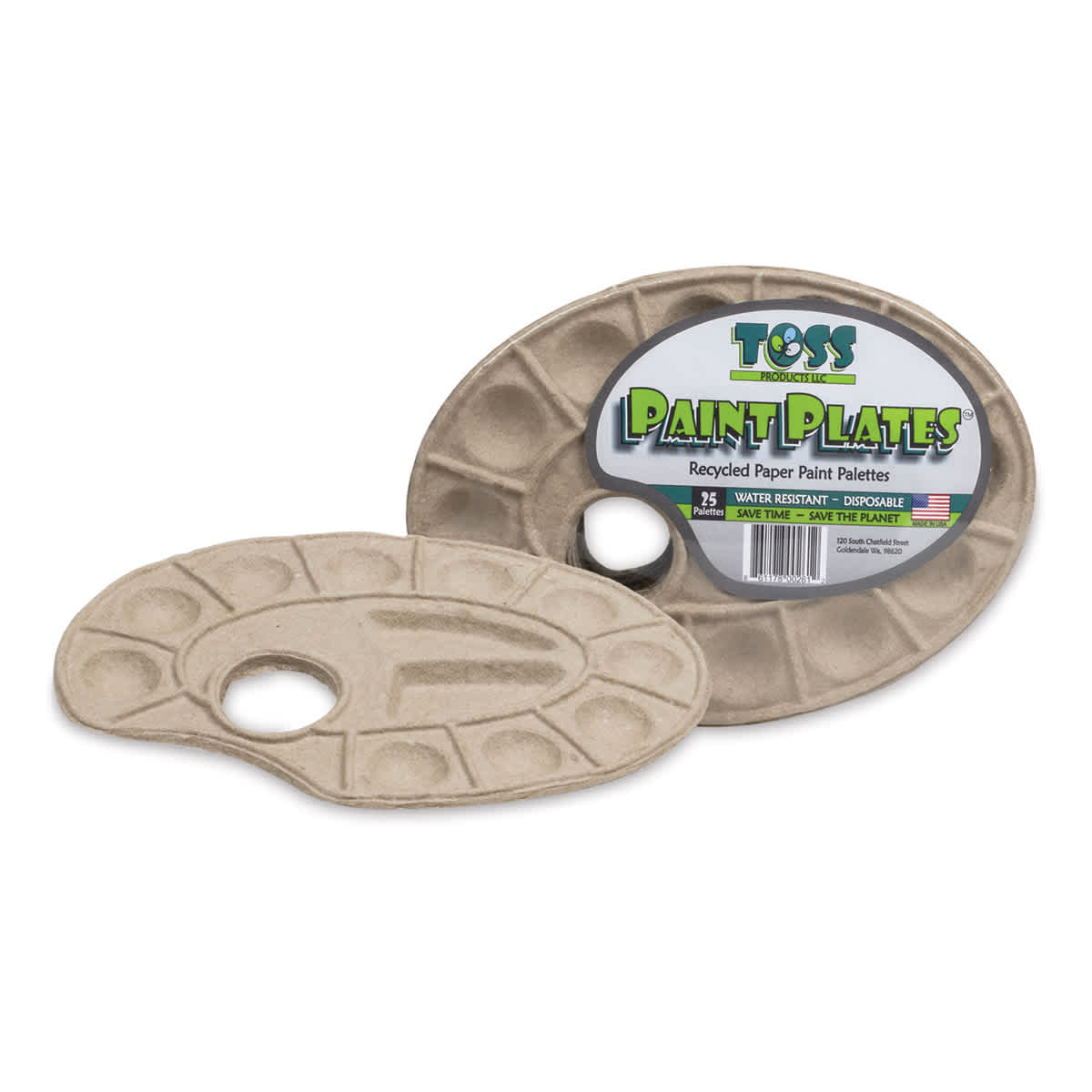 Toss Paint Plates Disposable Palettes - Front of Pkg of 25 plates with one separate