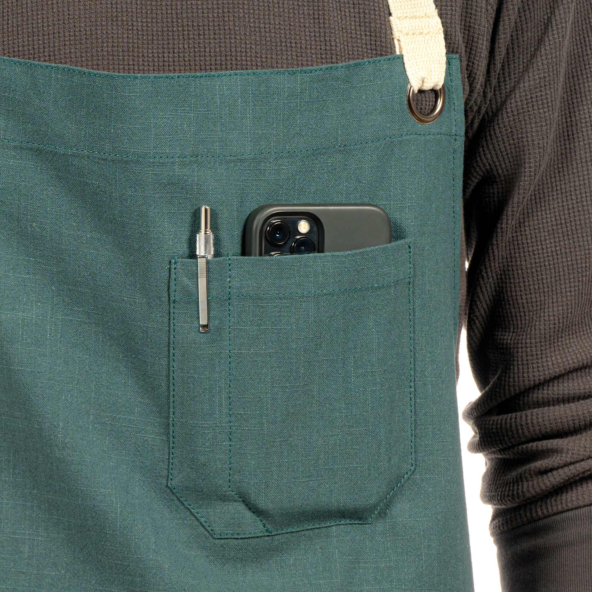 Blick Artisan Apron - Pine Green front chest pocket (items not included)