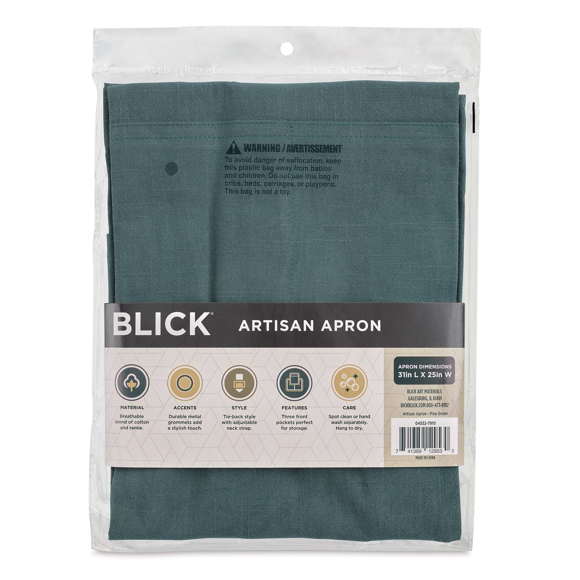 Blick Artisan Apron - Pine Green back of package