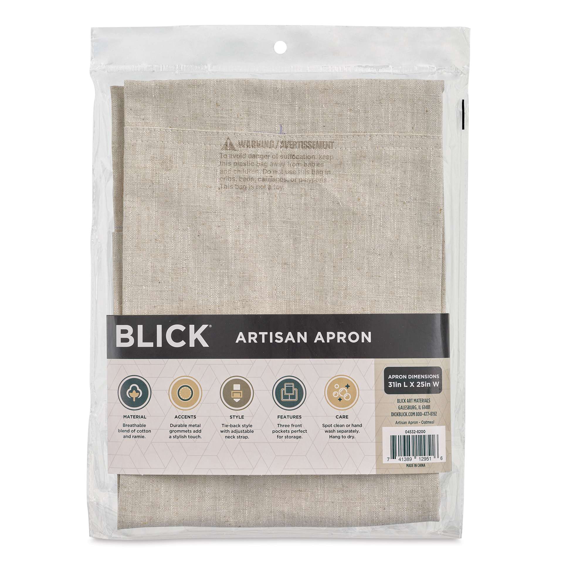 Blick Artisan Apron - Oatmeal back of package