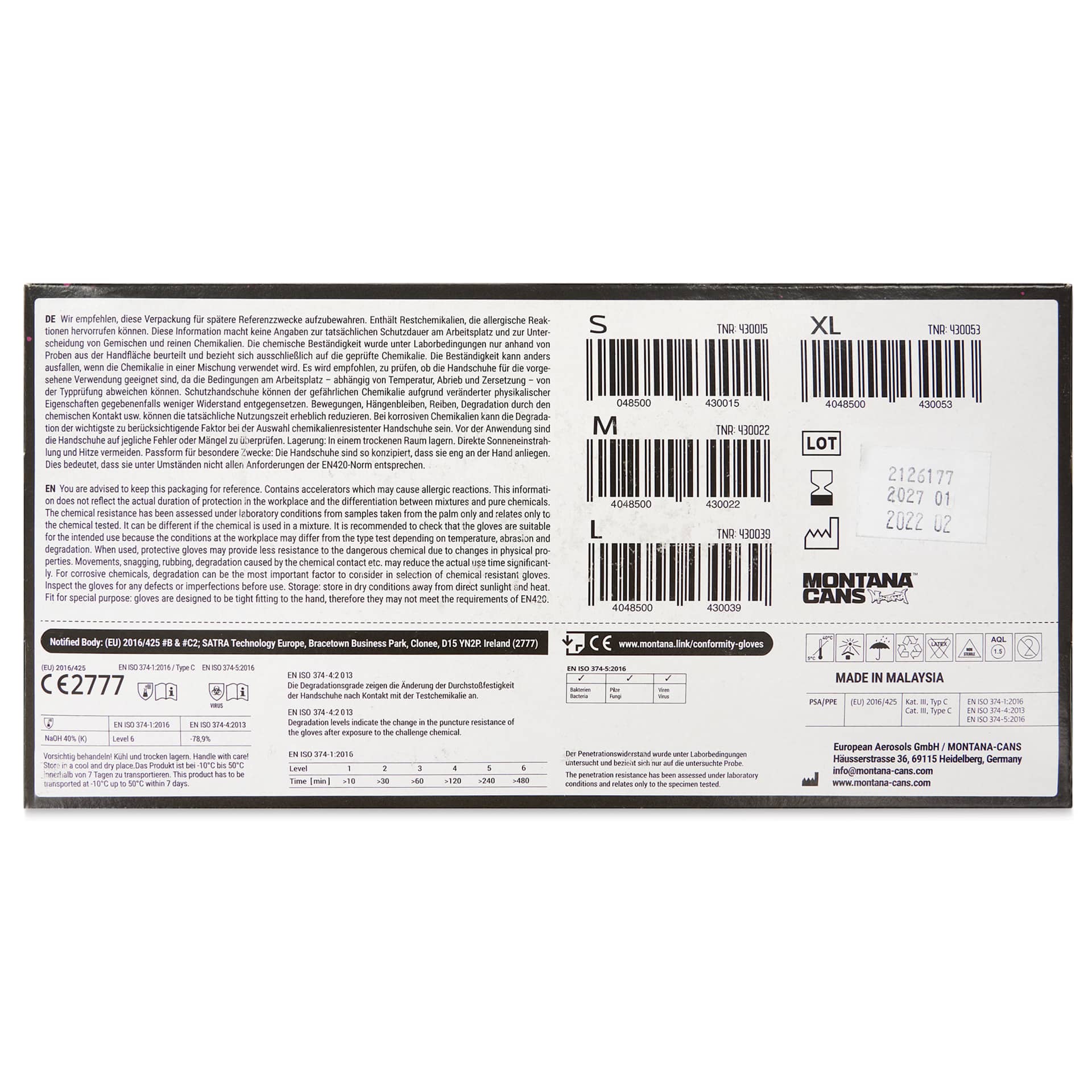 Montana Nitrile Gloves - Small, Pkg of 100 Pairs, back of the packaging.