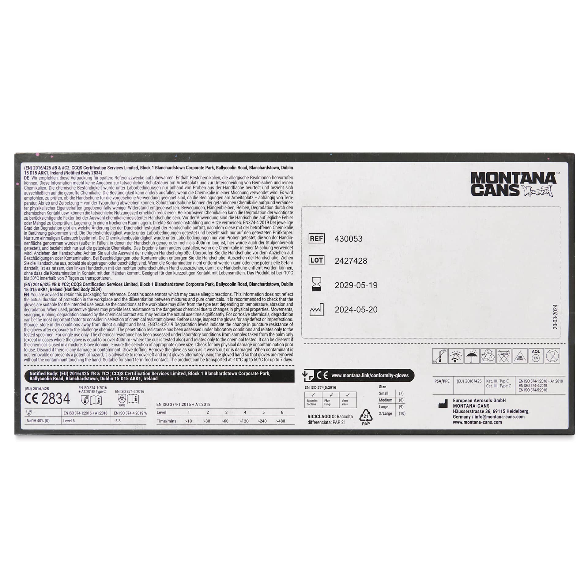 Montana Nitrile Gloves - X-Large, Pkg of 100 Pairs, back of the packaging