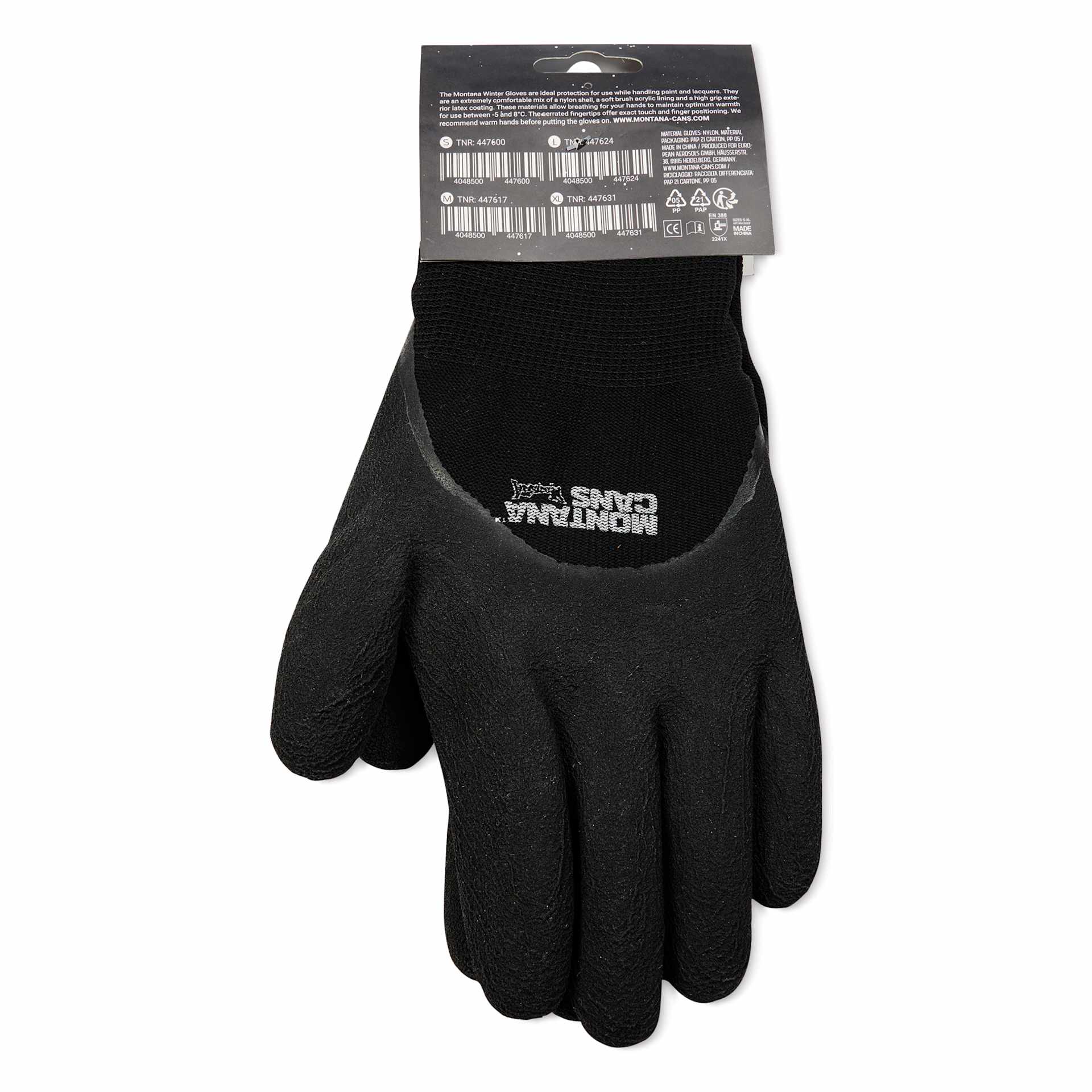 Montana Winter Gloves - Large, back of the packaging showing left glove attached