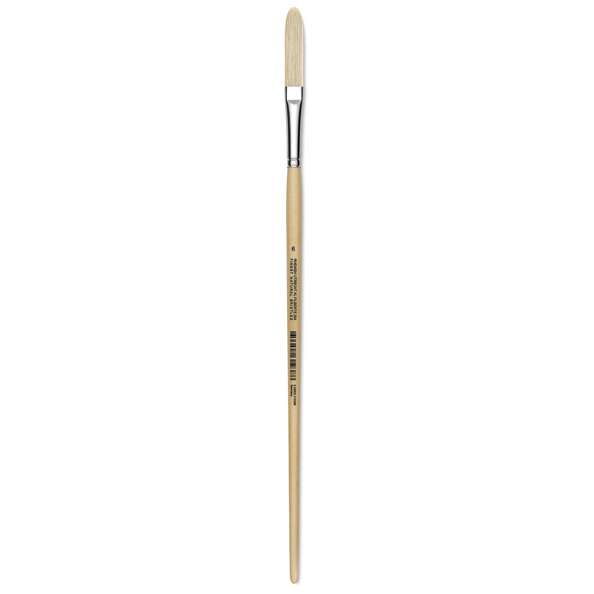 Utrecht Rhenish Pure Hog Bristle Brush - Extra Long Filbert, Size 6, Long Handle (full length)